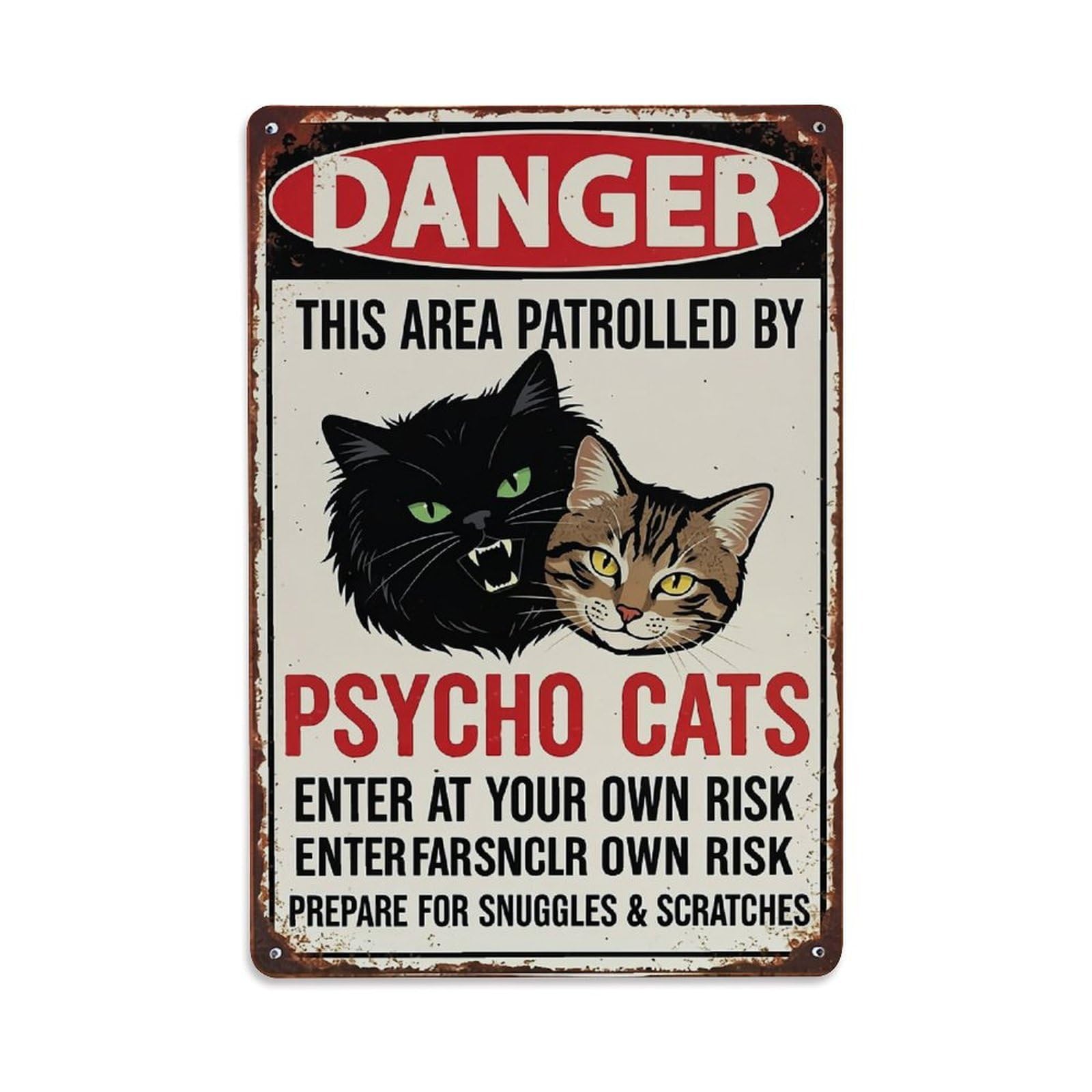 Jdfenggu Vintage Danger Psycho Cats Warning Sign Retro Metal Tin Sign, Metal Poster For Bar, Home, Man Cave, Kitchen, Laundry Room Art Decor 8X12 Inch