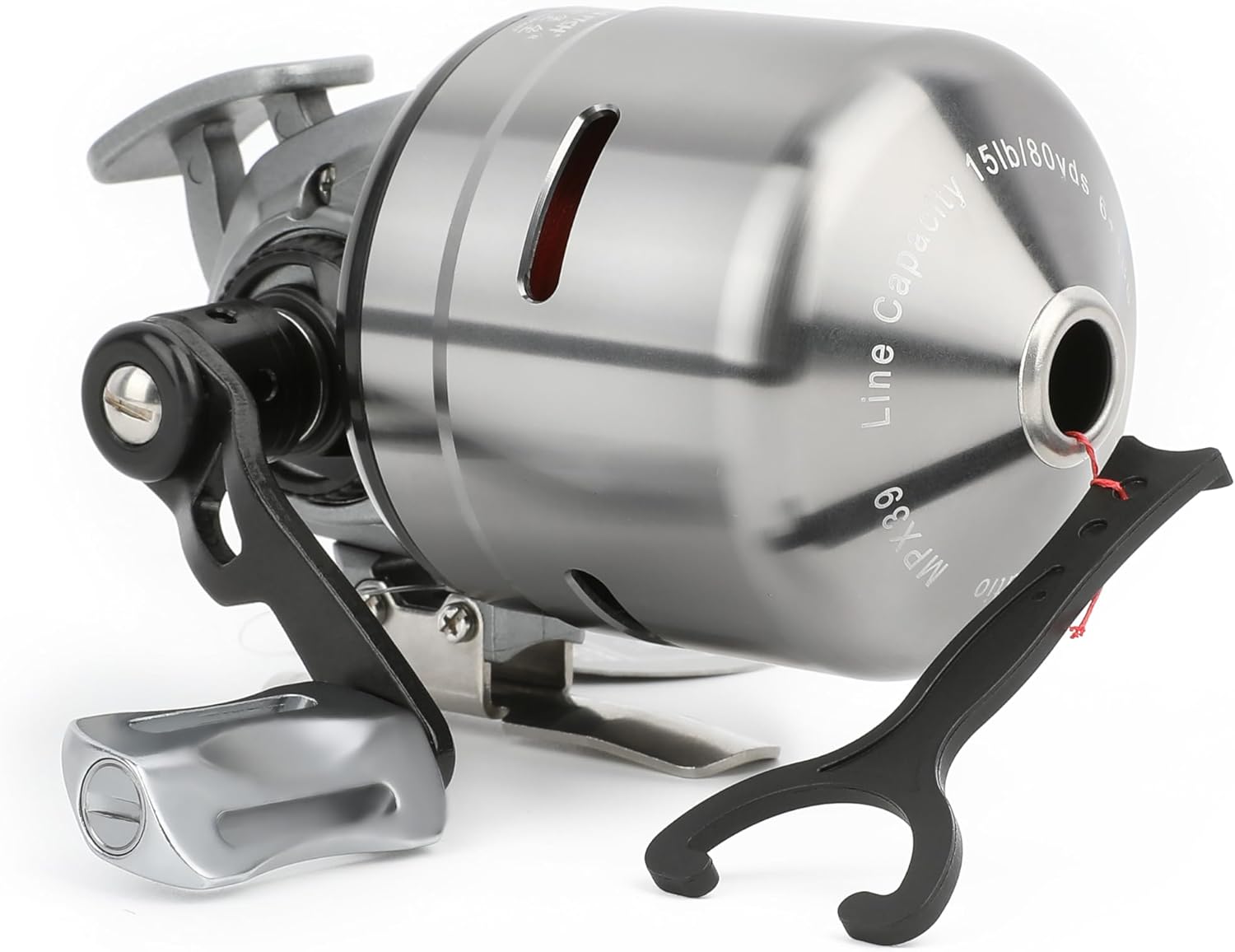 AMEYXGS MPX39 Bowfishing Reel for Archery Hungting Bow Fishing, Stainless Steel and Aluminium, Left/Right Reversible Handle, 3.875:1 Gear Ratio, Strong Line 4# 85 Yards 0.32mm/50lb