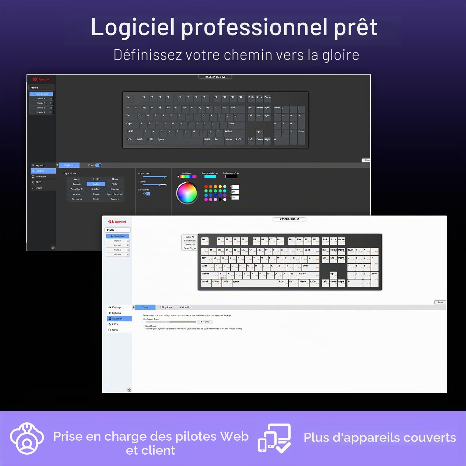 Redragon K556 HE Clavier Rapid Trigger 104 Touches Magnétique | clavier gaming déclenchement rapide filaire 104 touches actionnement hyper rapide interrupteur magnétique Hall