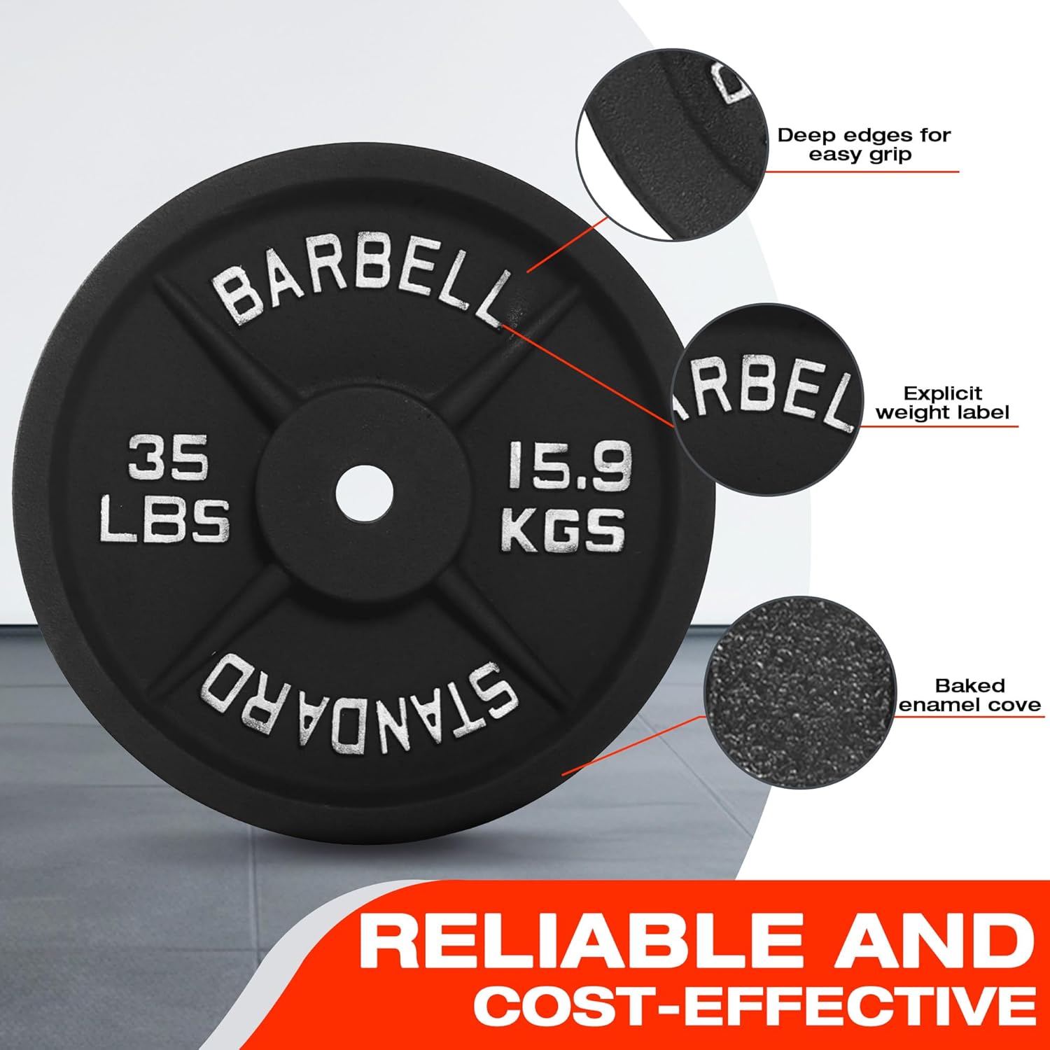 Fitvids Cast Iron 1-Inch Standard Weight Plate for Strength Training & Weightlifting, Home Gym, Multiple Weights Available