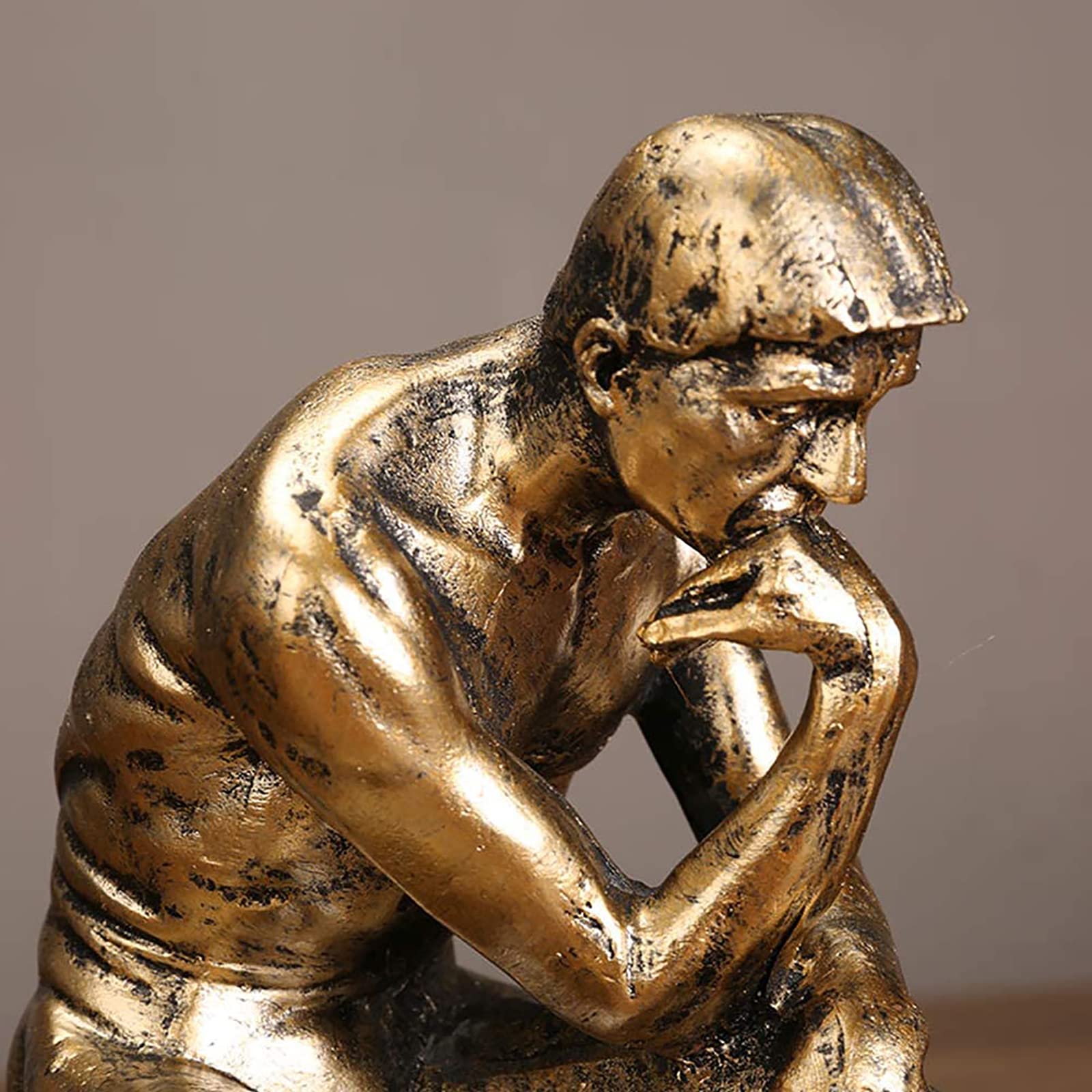 Pensatore Resina Il Pensatore Statua Collezionabili,Famoso L'uomo Pensando Sculture,Arte Uomo Scultura Statuatta Ispiratrice Arteigianato,Per Soggiorno Casa Ufﬁcio Decoro Regalo-Dorato. 14x10x25cm(6x4