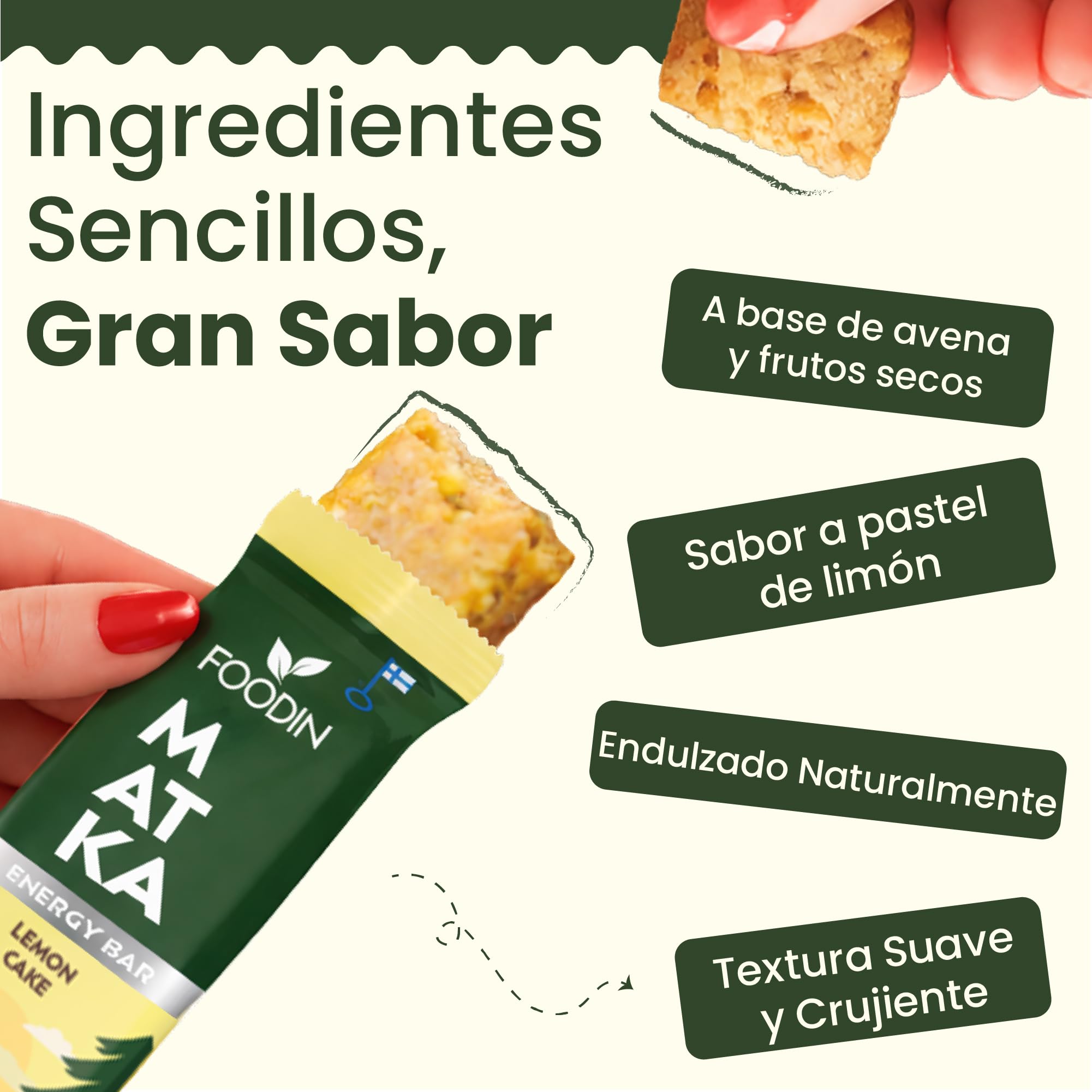 FOODIN MATKA Barrita Energética — Pastel de Limón – Sin Azúcar Añadido – Snack Refrescante y Natural – 12 x 50 g