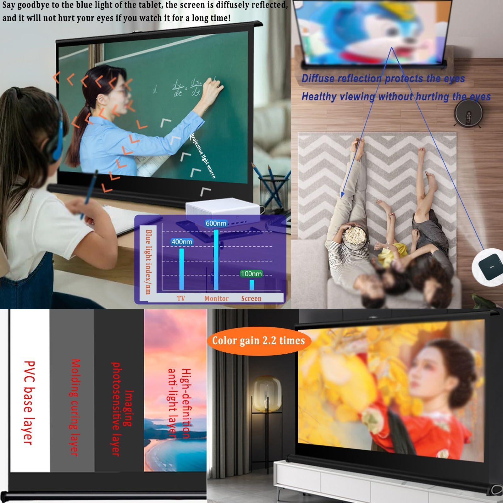 30", 40", 50" Schermo di Proiezione, Schermo di Proiezione da Tavolo, Formato 4K HD 16:9 Schermo Proiettore, Portatile da Tavolo Schermo Cinematografico per Campeggio Ufficio Home Theater(16:9,30")