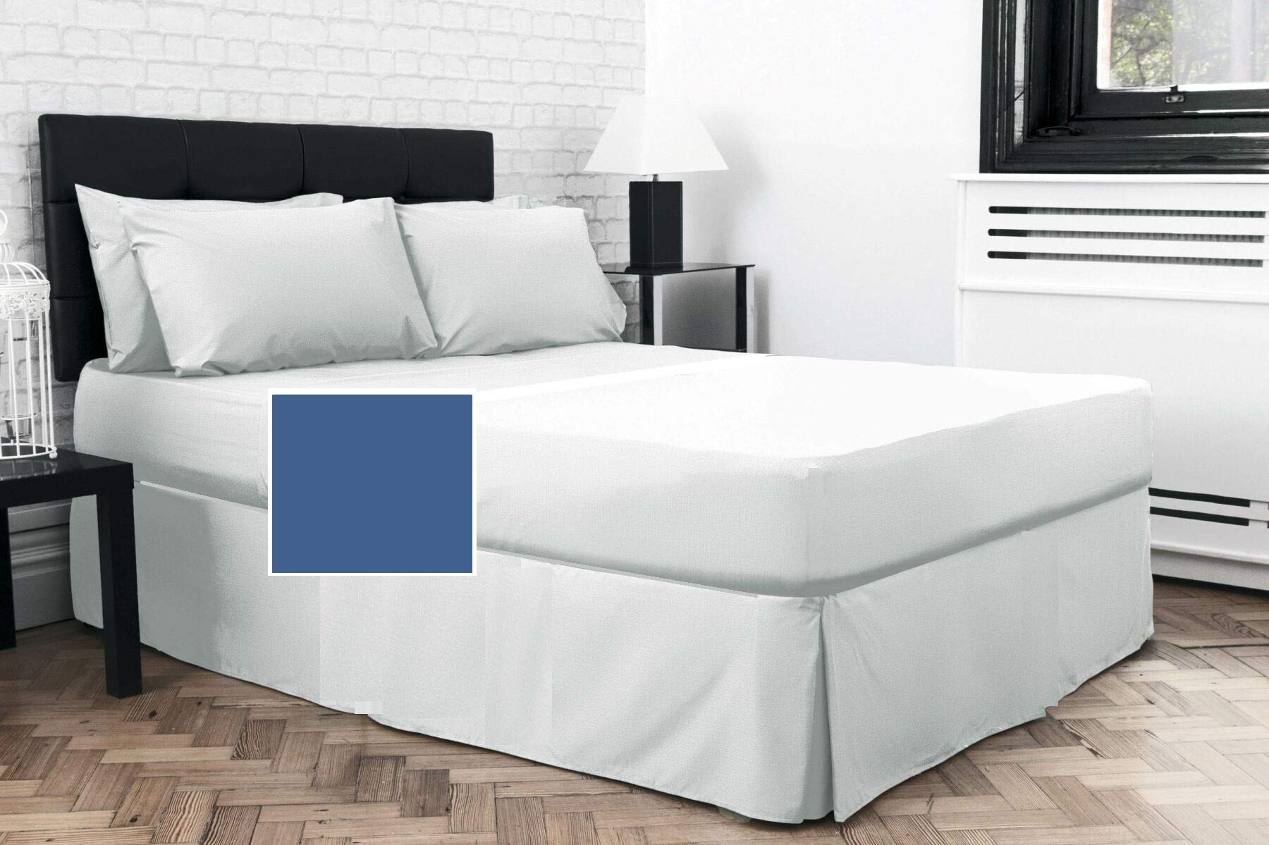 Bedtime Comforts Ltd Denim Blue Double Pleated Fitted Valance Sheet 4'6" X 6'3" (54" X 75") Over Mattress (, 15" Depth)