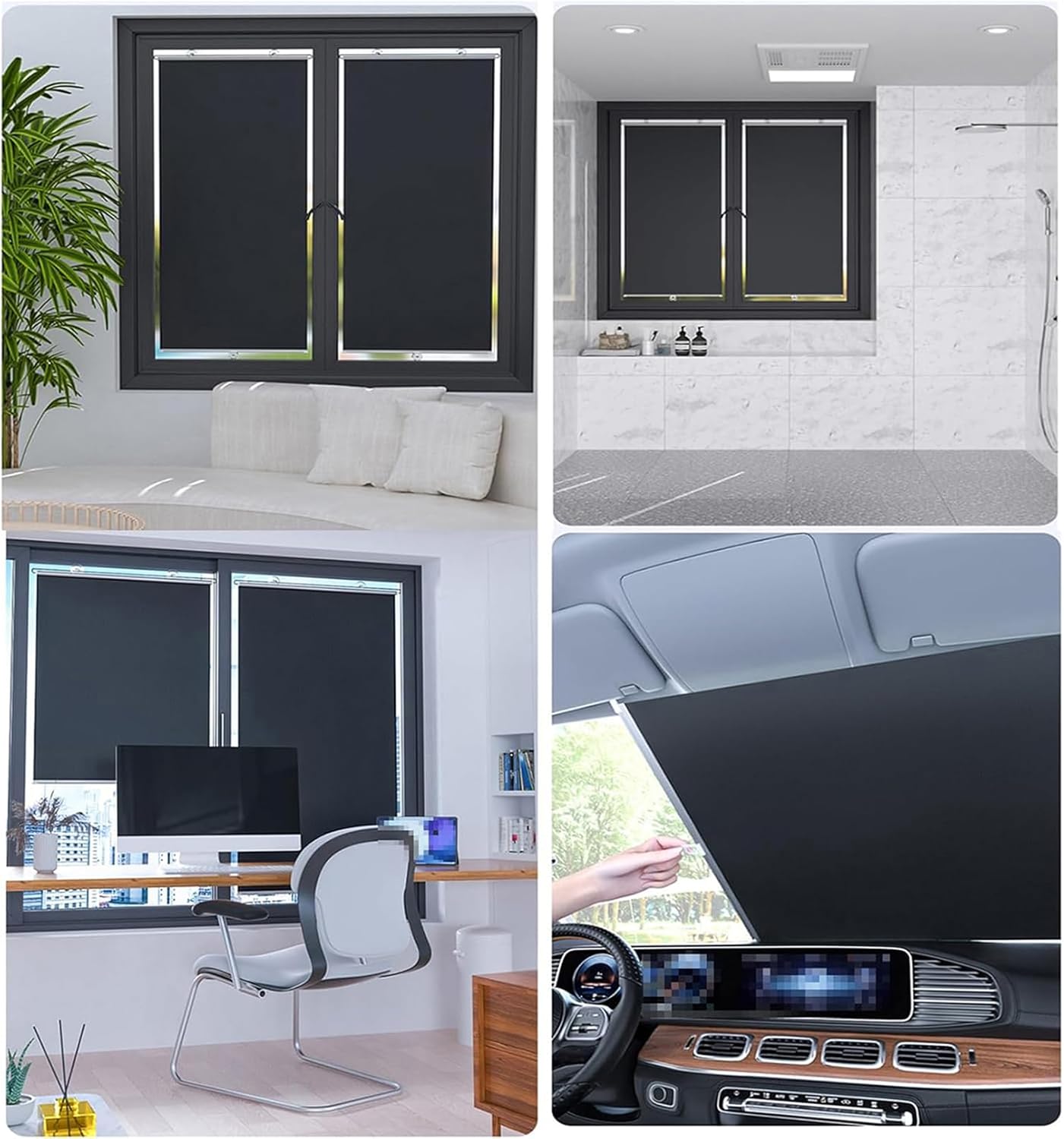 No Drill Blackout Blind Shade with 3 Suction Cups,50x125cm Black 90% Shade Temporary Portable Roller Window Curtain Retractable Roller Shades for Indoor Windows and Car Windshield