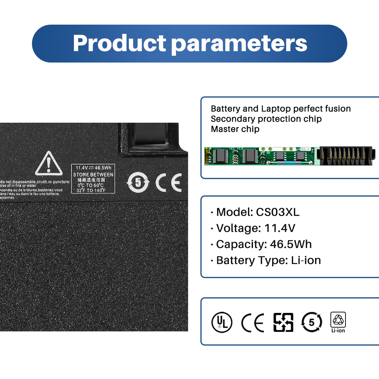 Batteria Compatibile Per HP EliteBook 840 G3 / 850 G3 - CS03XL 11.4V 46Wh