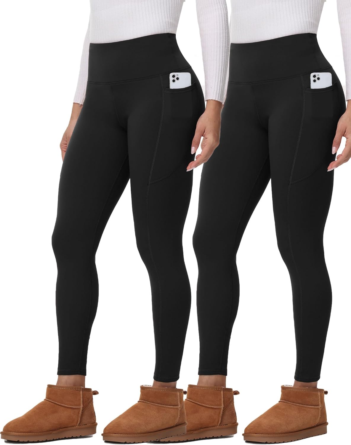 YOYOYOGA Fleece Lined Leggings Women with Pockets Tummy Control High Waisted Thermal Yoga Pants Workout Warm Winter