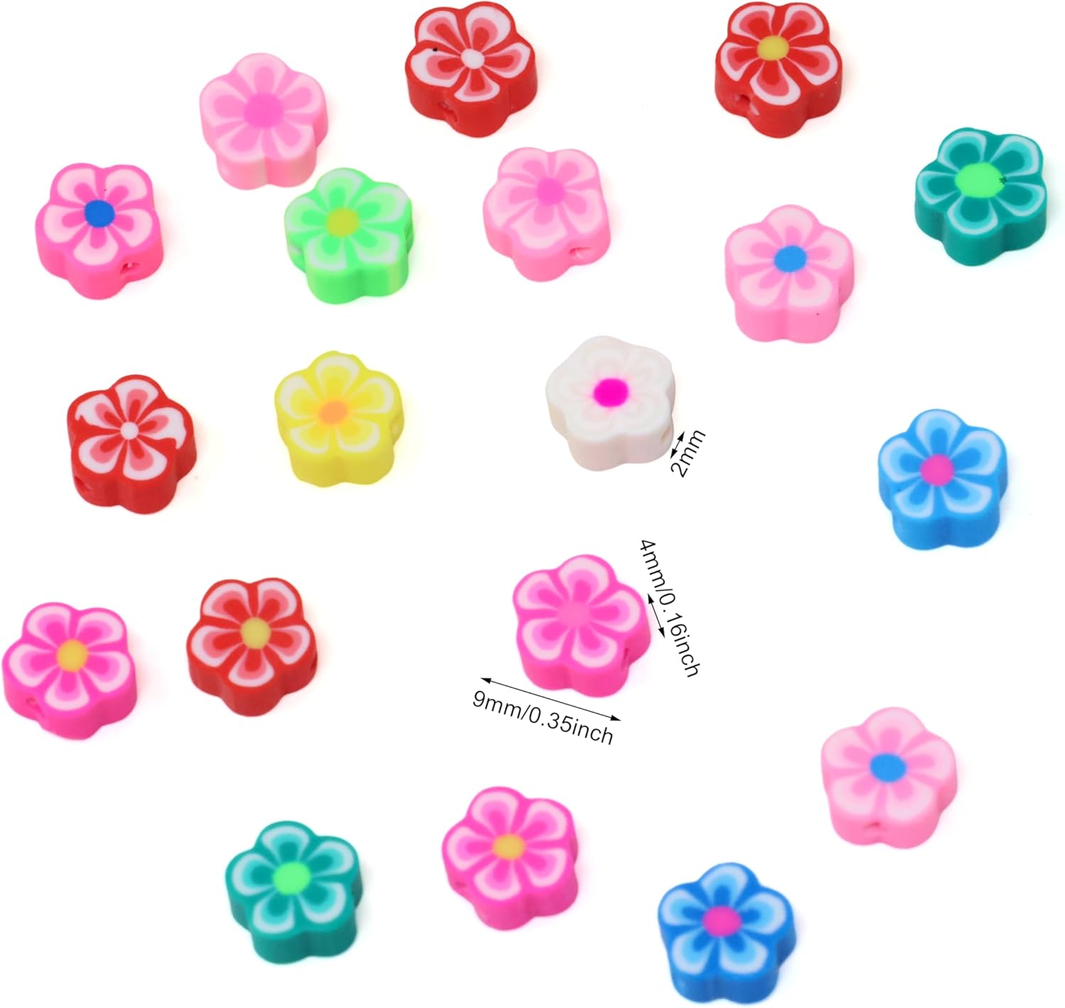 Honbay 200PCS 9mm Assorted Colors Flower Bead Charms Polymer Clay Beads Mini Flower Beads Floral Spacer Beads Loose Beads with Holes for Jewelry Making DIY Craft Accessories - Image 2