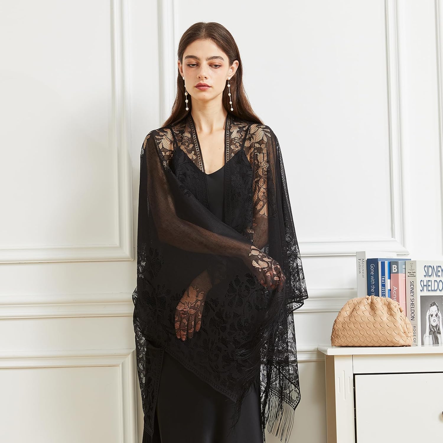 BBRYCTSISEN Lace Shawls and Wraps for Women 1920s Pashmina Cape Cardigan for Evening Wedding Gatsby Costume Party - Image 5