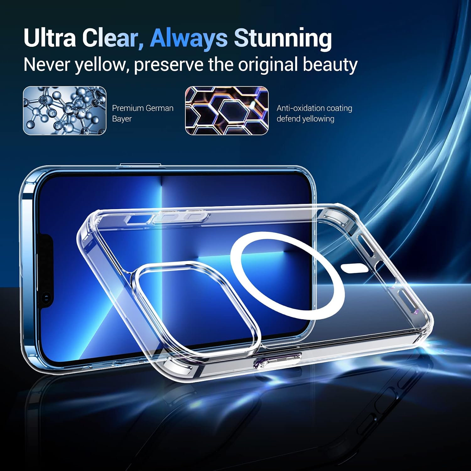 Temdan Magnetic for iPhone 13 Pro Max Case, [Compatible with MagSafe],[Anti-Yellowing][Glass Screen Protector+Camera Lens Protector] Slim Thin Shockproof Phone Case-Clear
