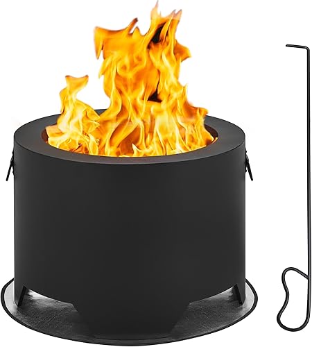 Miniatura 8 de Yaheetech Fogata sin humo para jardín, patio, campamento, con alfombrilla de silicona para hogueras, póquer de fuego, cubierta de lluvia, tapa y