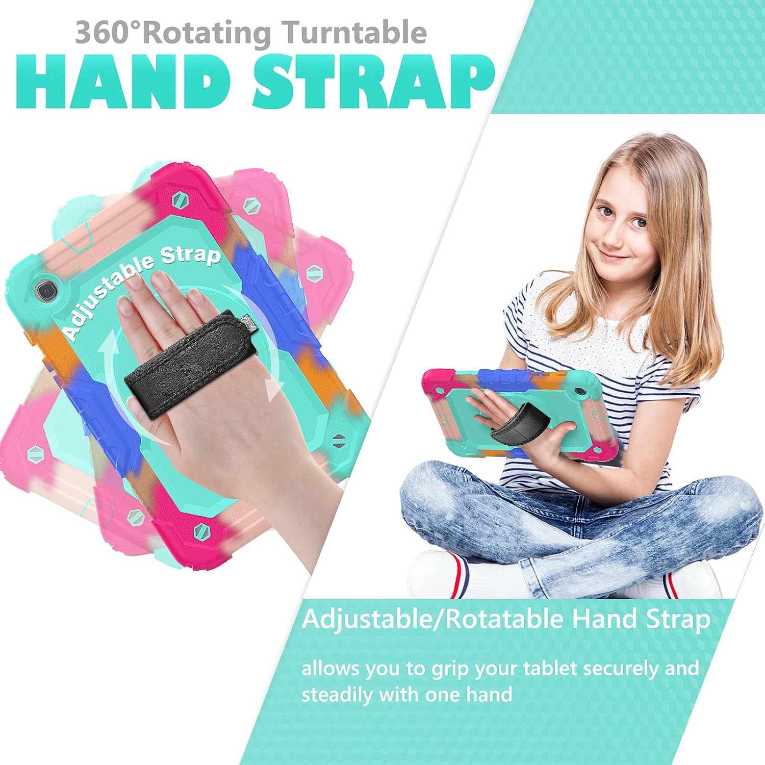 Herize Case for Samsung Tab A 8.4 SM-T307 | Full Body Shock Proof Durable Rubber Protective Case W/ Screen Protector Pencil Holder Hand Strap Shoulder Strap for Galaxy Tab A 8.4 SkyBlue Camouflage
