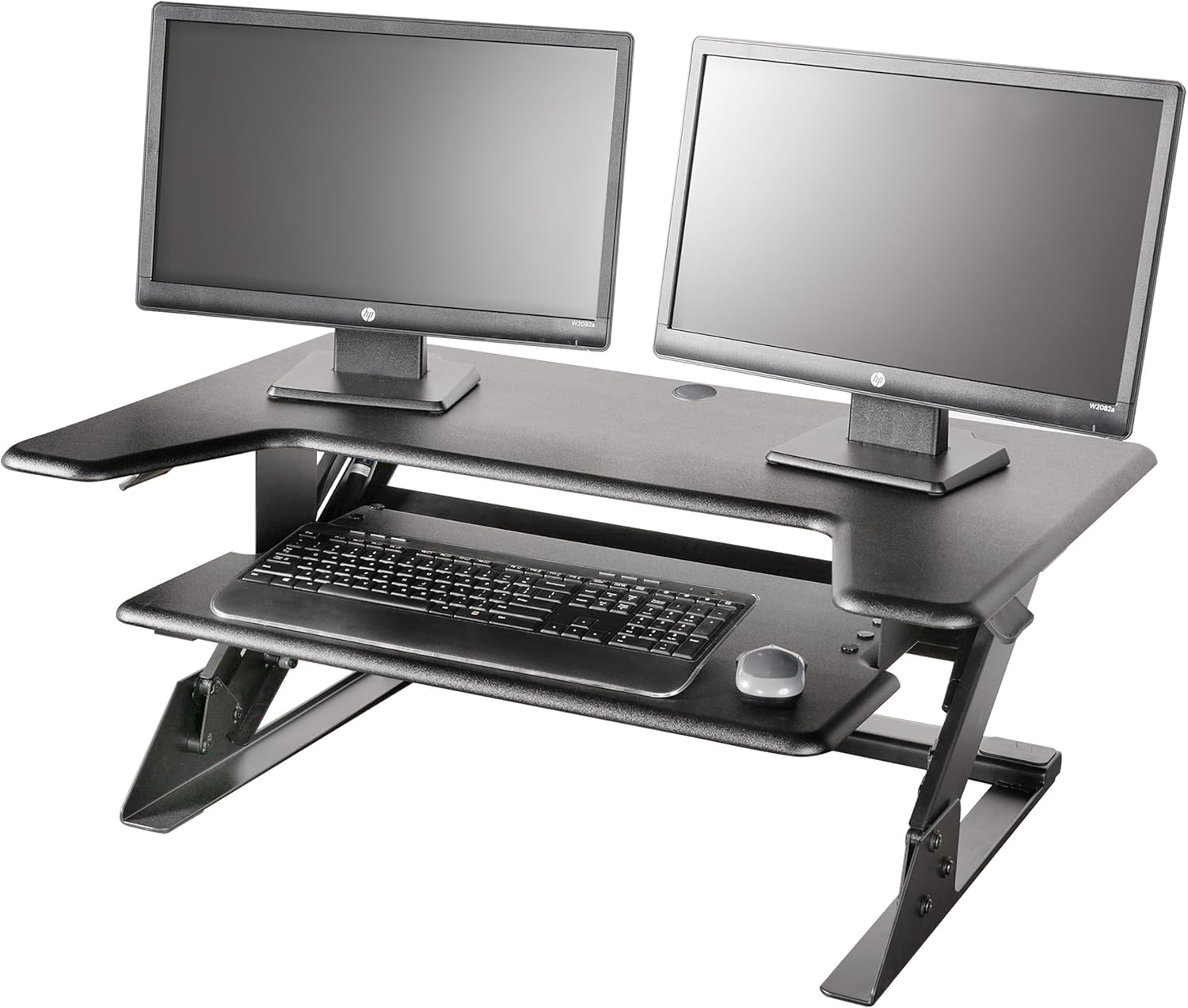 Kantek Standing Desk Converter, Adjustable Upto 20", Extra Wide Platform, Fits Dual Monitors, Sit to Stand Home Office Workstation, Grommet Hole, EZ Lift, Black