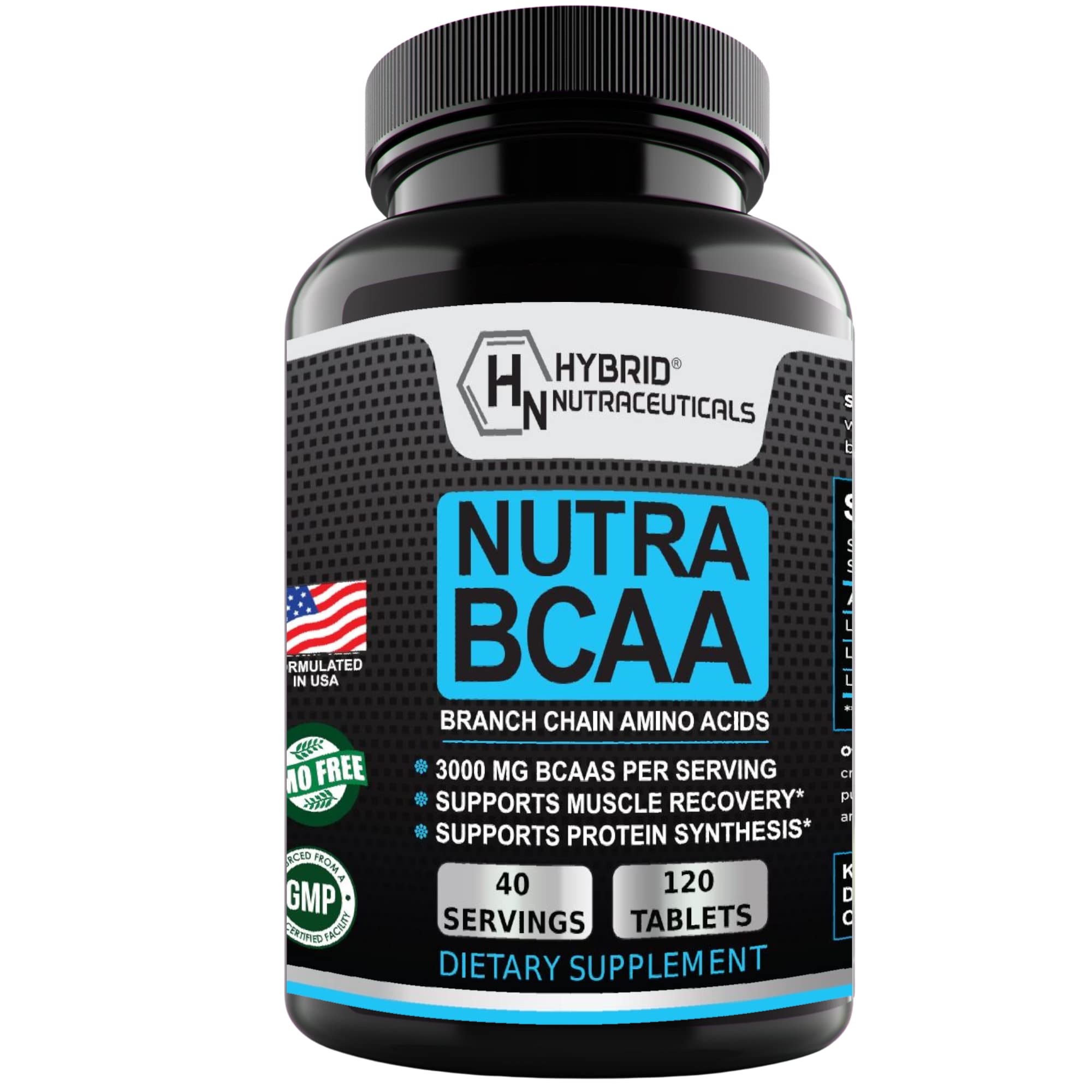 Hybrid Nutraceuticals Suplemento de BCAAs com L-leucina, L-isoleucina e L-valina 3000 mg, 120 comprimidos