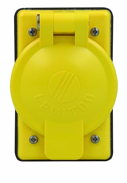 Leviton 7420-CR 1-Gang Locking 1.60-Inch Diameter, Device Receptacle Wallplate, Weather-Resistant, Thermoplastic Glass-Filled, FS Box Mount, Vertical Self Closing Lid, Yellow