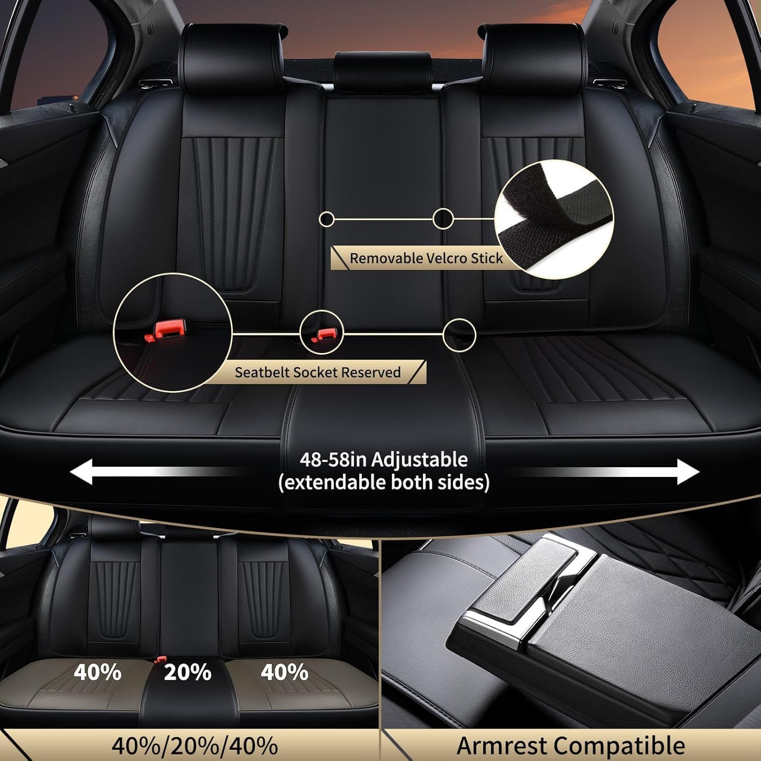 FLORICH Car Seat Covers, Premium Leatherette Car Seat Cushions Full Set, Black Seat Covers for Cars Front Seats and Back, Automotive Seat Protectors Universal Fit for Most Sedans Cars SUV Trucks