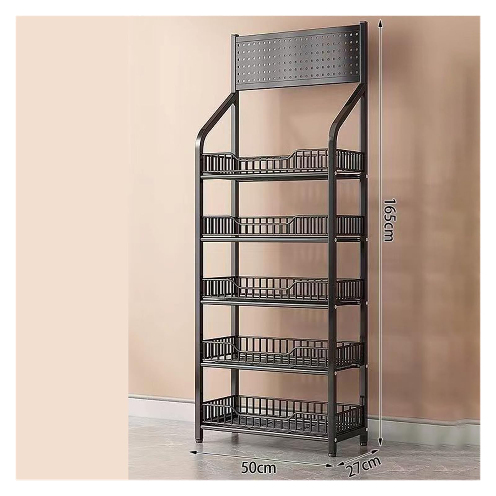 Snack Rack Display Stand – Heavy-Duty Retail Cart with Adjustable Shelves, High Load-Bearing Capacity, Smooth Rolling Wheels or Feet- Ideal for Supermarket(Black,50 * 27 * 165cm)