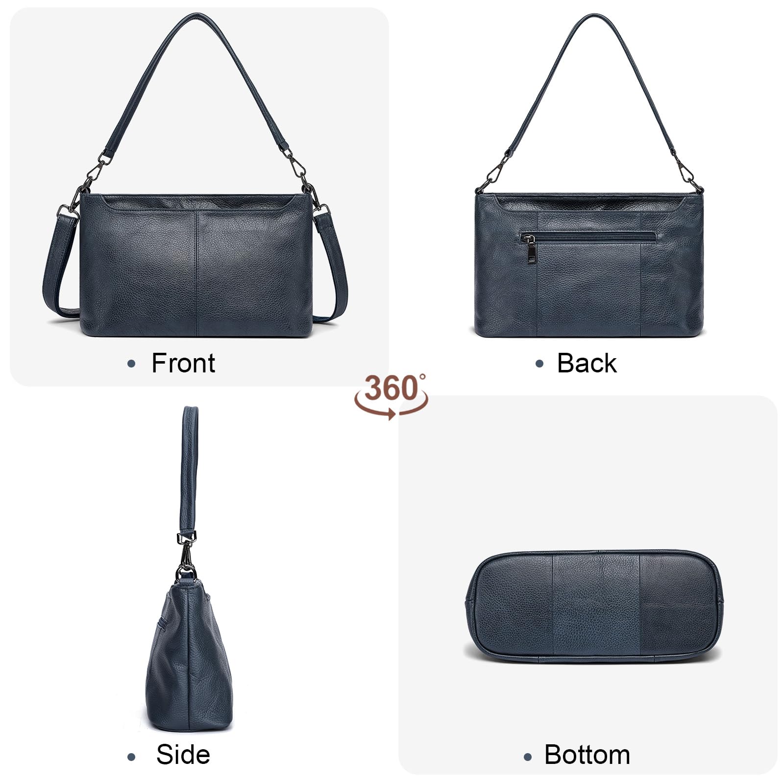 BAIGIO Bolso de Mano para Mujer Tamaño Medio de Piel Auténtica, Bolso Bandolera con Correa Ancha Ajustable y Extraíble, Regalo Bolsos Mujer Ideal para el Uso Diario, Viajes y Compras