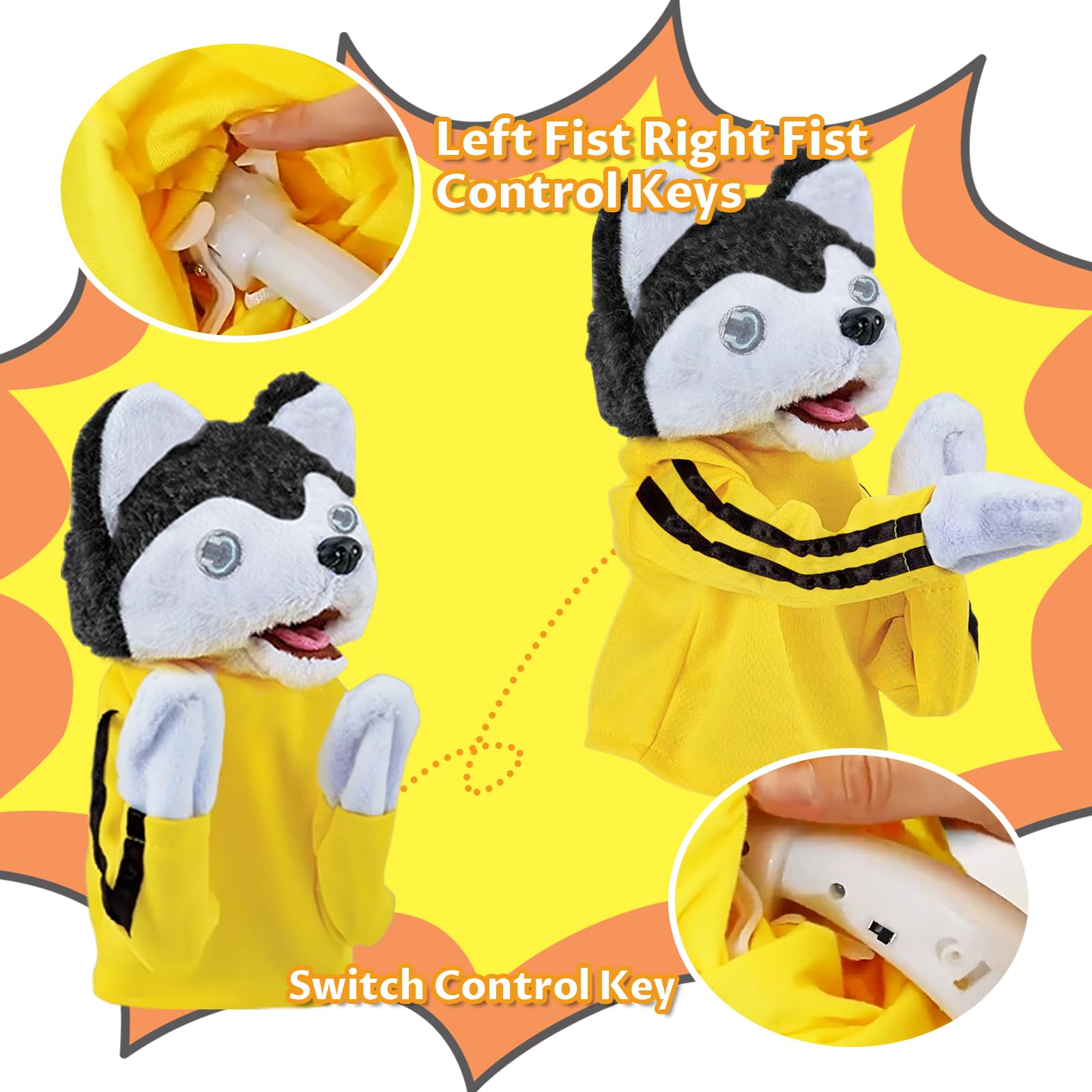 Kung Fu zabawka dla zwierząt, zabawka dla dzieci, zabawka husky, lalka, zabawka pluszowa, lalka Kung Fu Animal Toy Husky Gloves Doll Children's Game Plush Toys Dog Boxing Hand Puppet Toys