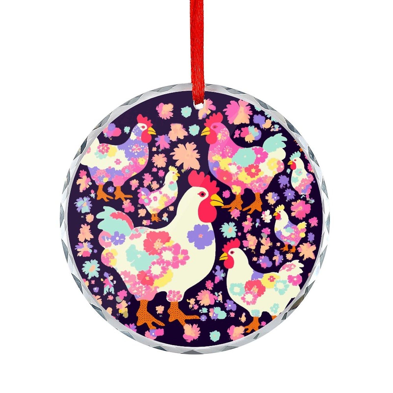 Btcowzrv Style Flower Heart Chicken Round Ornament Hanging Pendant Decor