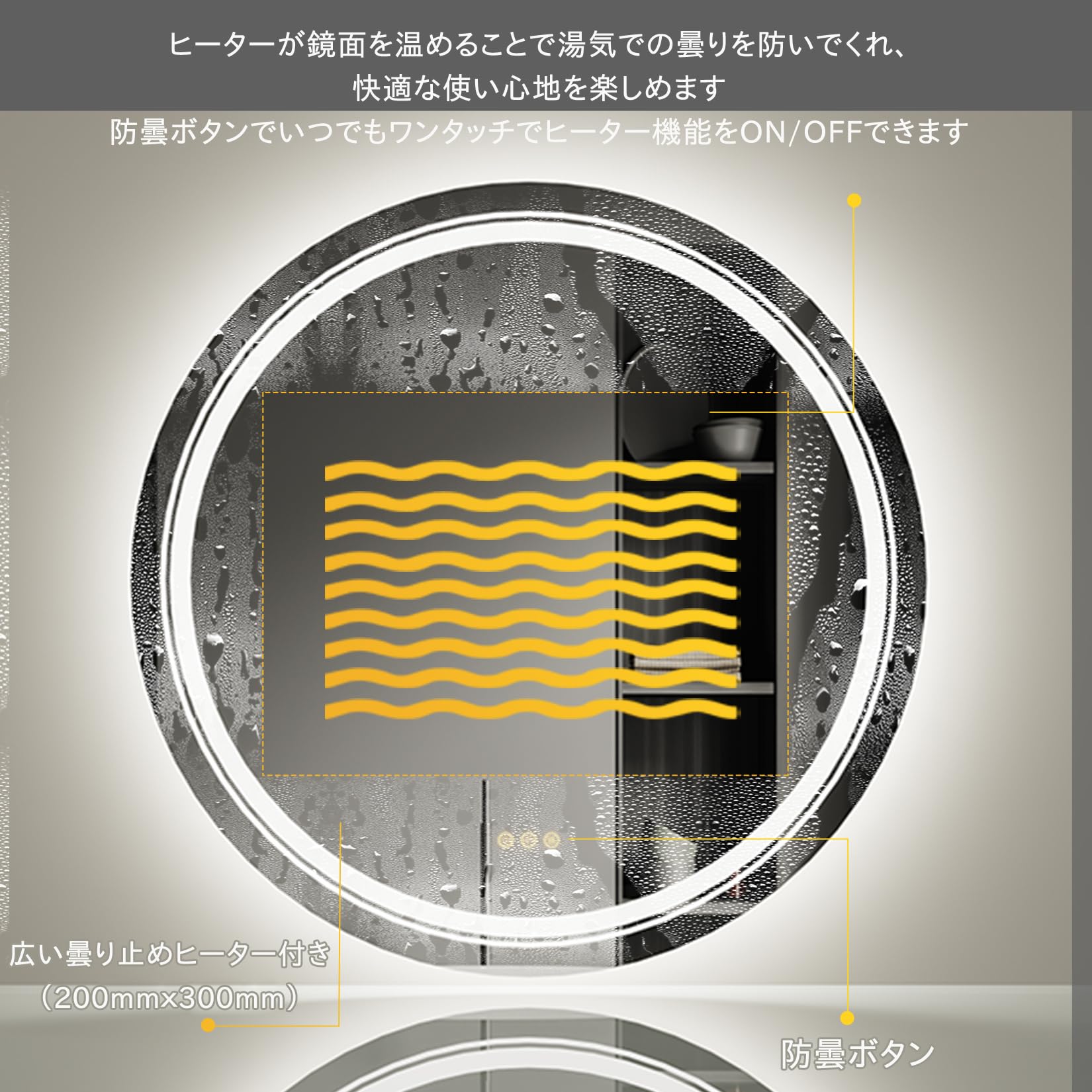 Amazon.co.jp: Wisfor 洗面所 鏡 丸型 ミラー LED 照明 浴室鏡 曇ら