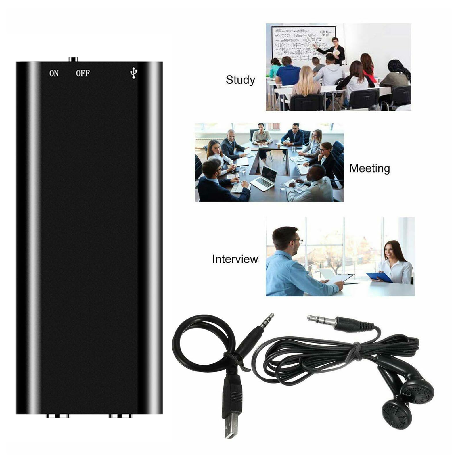 Grabadora de voz mini, grabadora de audio de 16 GB con cancelación de ruido, grabadora con función de borrado, mini grabadora de voz digital, grabadora de audio para conferencias, reuniones