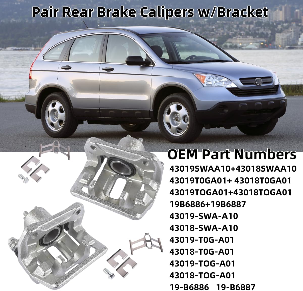 Pair Rear Brake Calipers w/Bracket Replacement for Acura RDX V6 3.5L 2013-2018 Honda CR-V L4 2.4L 2007-2016 #19-B6886+19-B6887 Vahaha