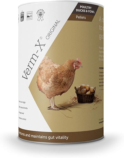 Verm-X All Natural Pellets for all Poultry. SupportsIntestinal Hygiene. Vet Approved. UFAS Assured.Restores and Maintains Gut Vitality. Wormwood Free Recipe.