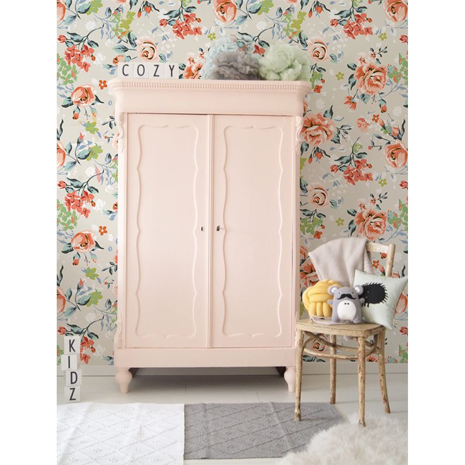 Papier peint 250x104cm rose vintage en latex pour meuble et mur Coloray