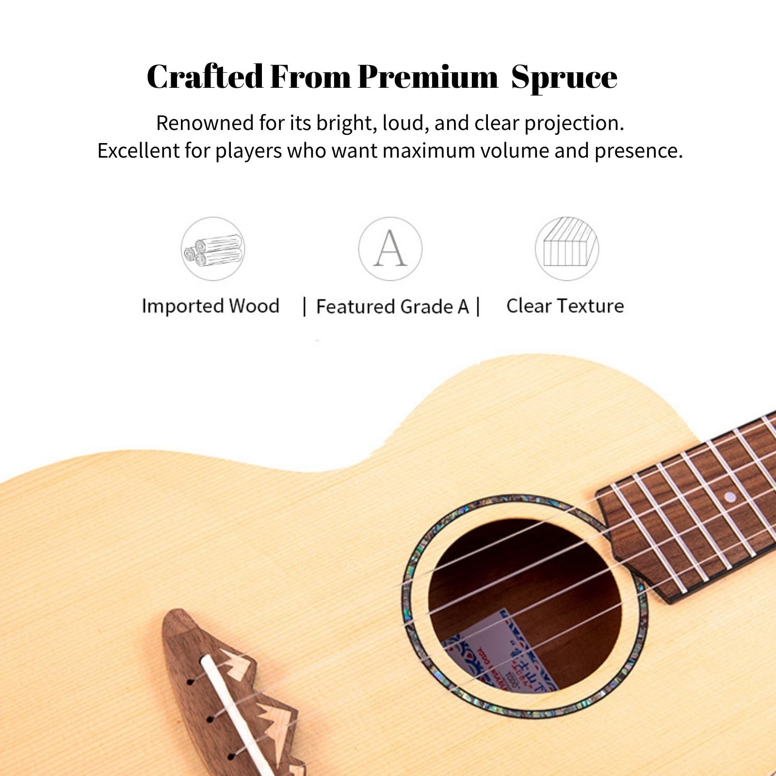 Todo - Ukulele tenore Spruce Solid Top 26 pollici: l'ukulele Nile per adulti e principianti, kit con corde in carbonio, borsa, cinturino