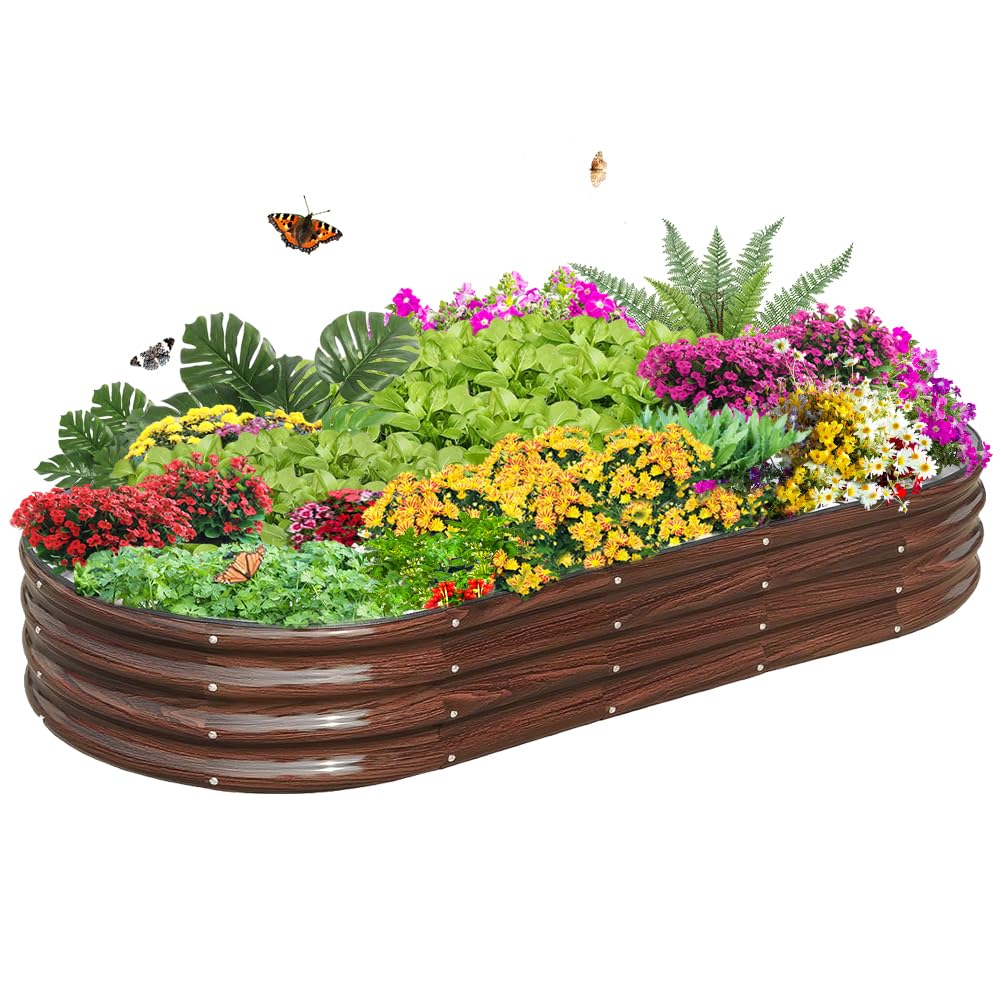 Galvanized Steel Raised Garden Bed, Large Outdoor Metal Planter Box Big Flower Plant pots for Patio Backyard Porch Deck Planting Flowers Vegetables and Herbs (Wood Grain, 6x3x1FT)