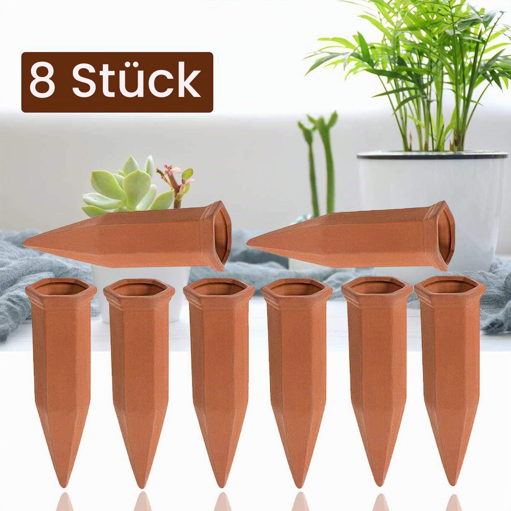 8 Stücke Automatisch Keramische Bewässerung Set,RoseFlower Tonkegel Selbstbewässernde Spike Wasserspender mit Free Gartenwerkzeuge für Indoor & Outdoor Home Office Garten Pflanzen