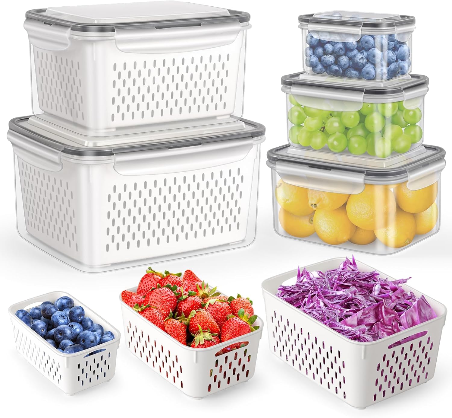 HOTEC 5-Pack Large Fruit Storage Container with Removable Colander, BPA Free Dishwasher & microwave safe Largest 4.15L HOTEC 5-Pack Large Fruit Storage Container with Removable Colander, BPA Free Dishwasher & microwave safe Largest 4.15L