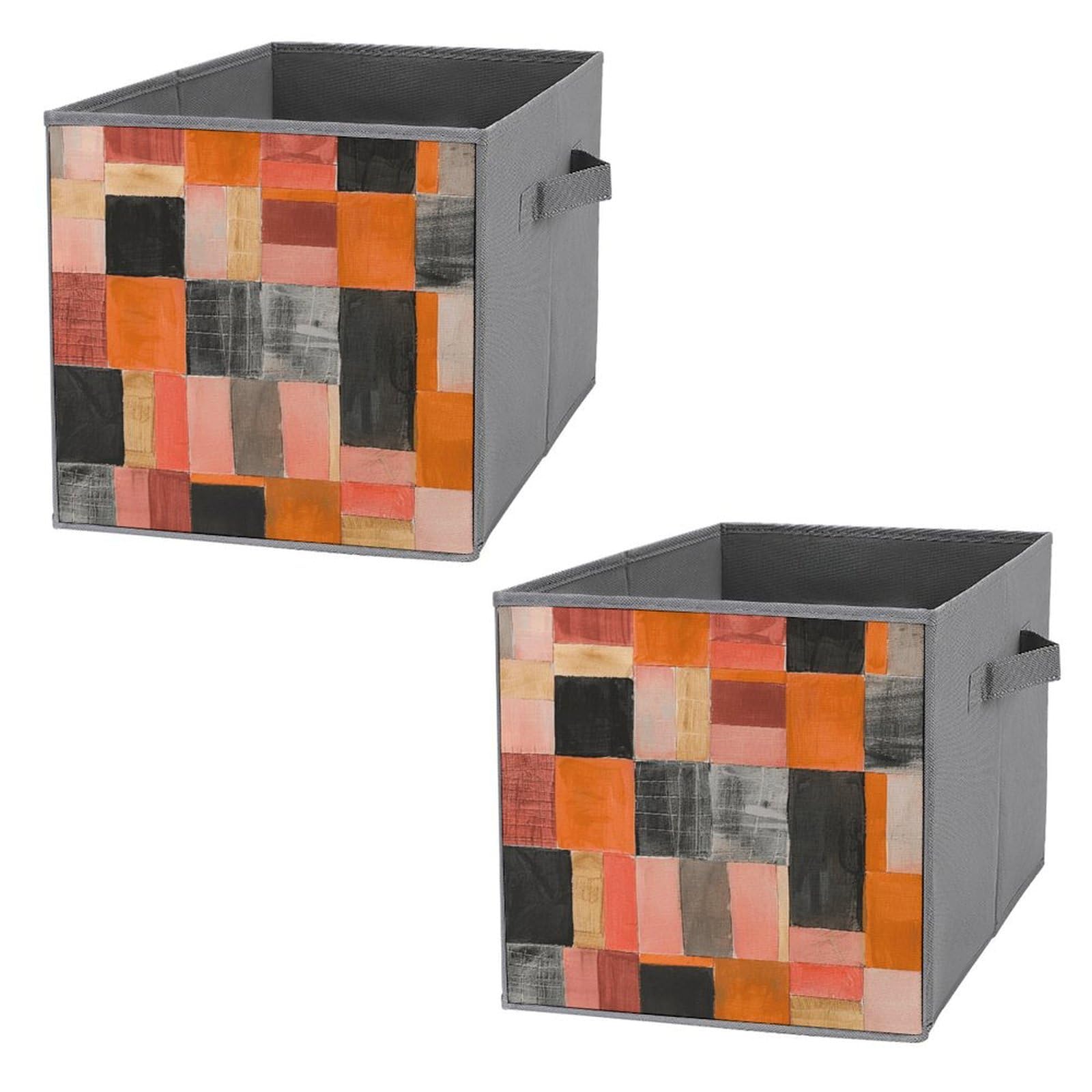 Bac de rangement carré 27cm pliables lot de 2 paniers marron et gris avec poignées pour vêtement
