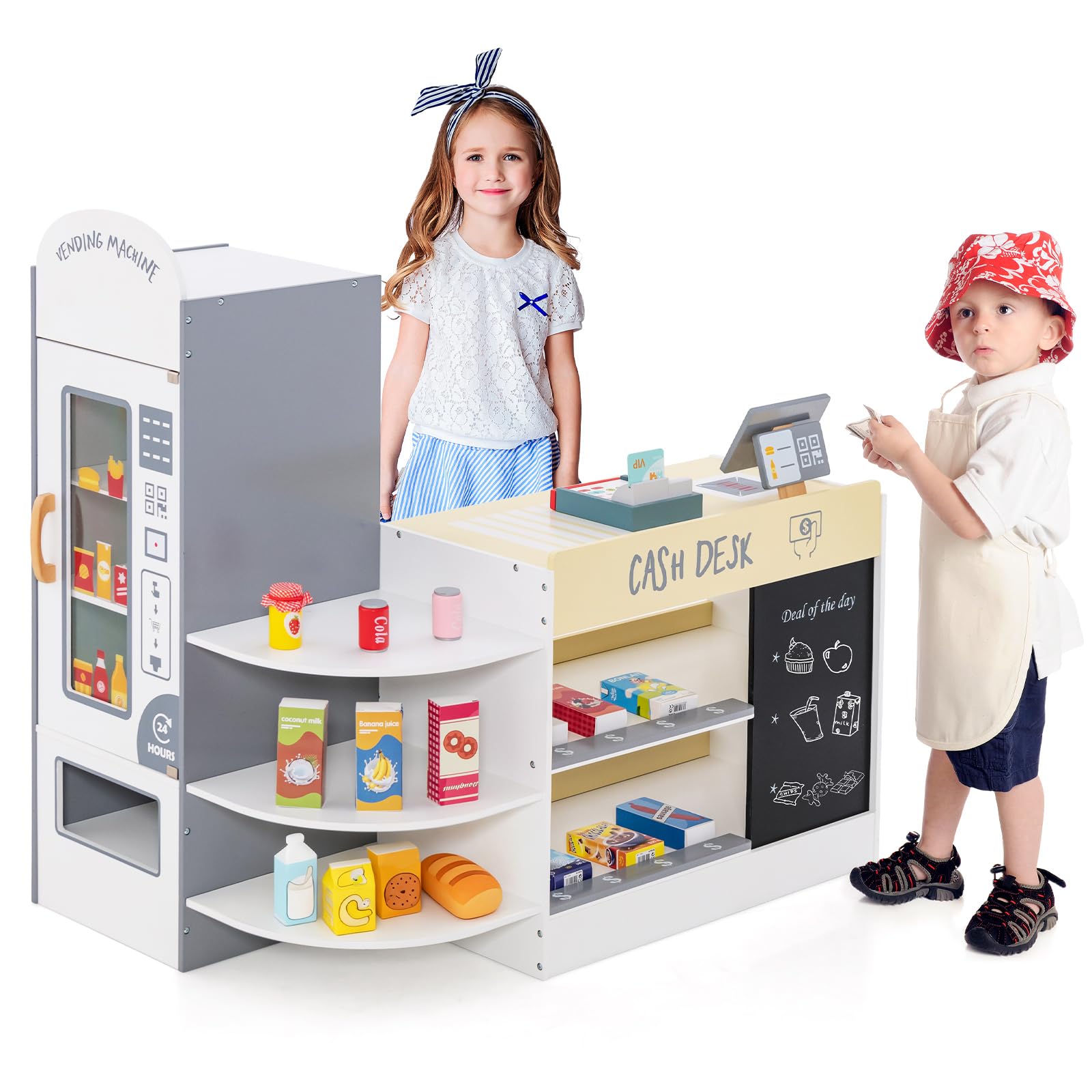 Amazon.com: HONEY JOY Kids Grocery Store Playset, Wooden