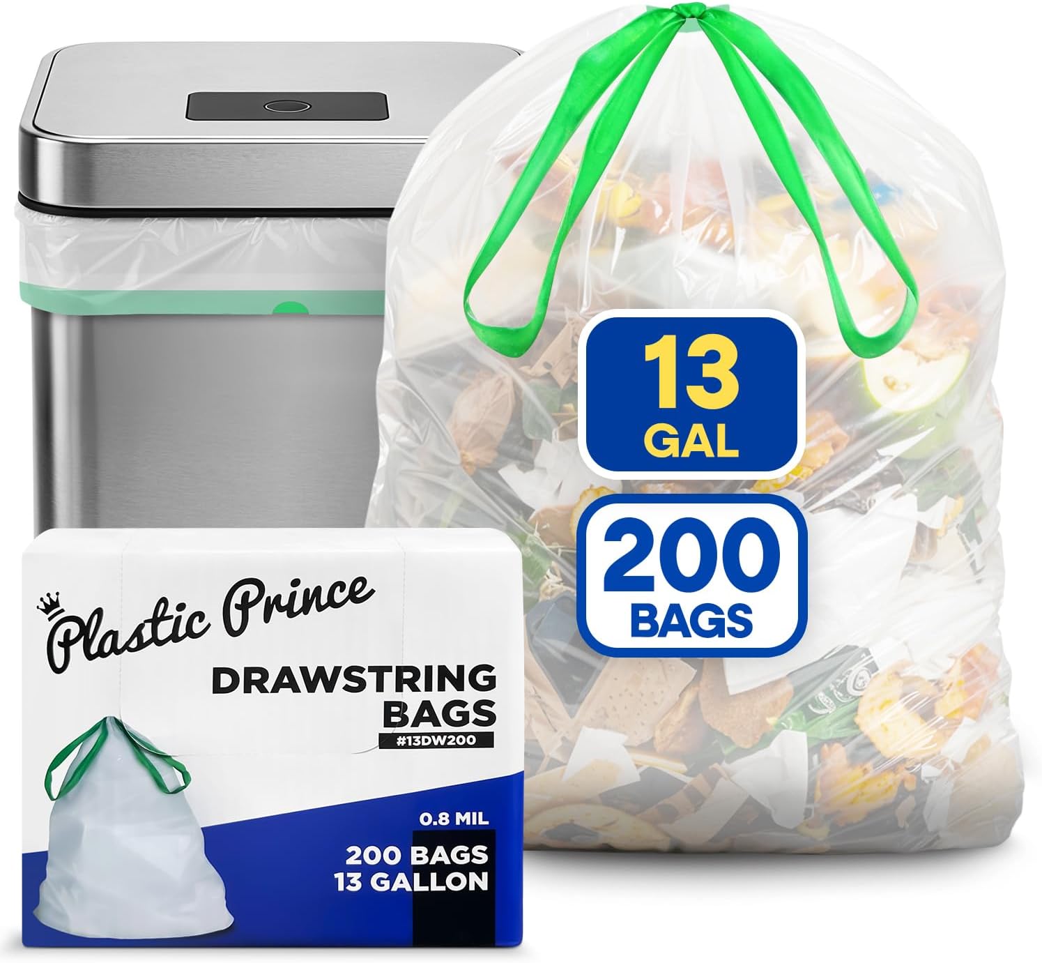 30 Gallon Trash Bags Drawstring White Garbage Bags 30 gallon 30" x 33" Trash Can Liners 1 Mil, Pack of 150