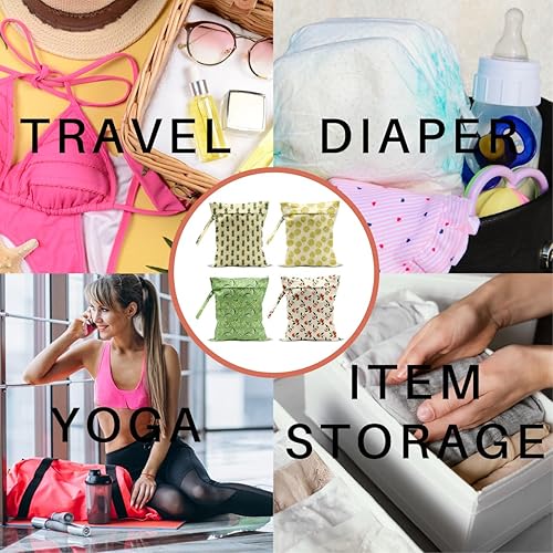 Miniatura 6 de Paquete de 4 bolsas húmedas de frutas, impermeables, lavables, reutilizables, para traje de baño, ropa sucia, pañales, viajes, playa, piscina, yoga,