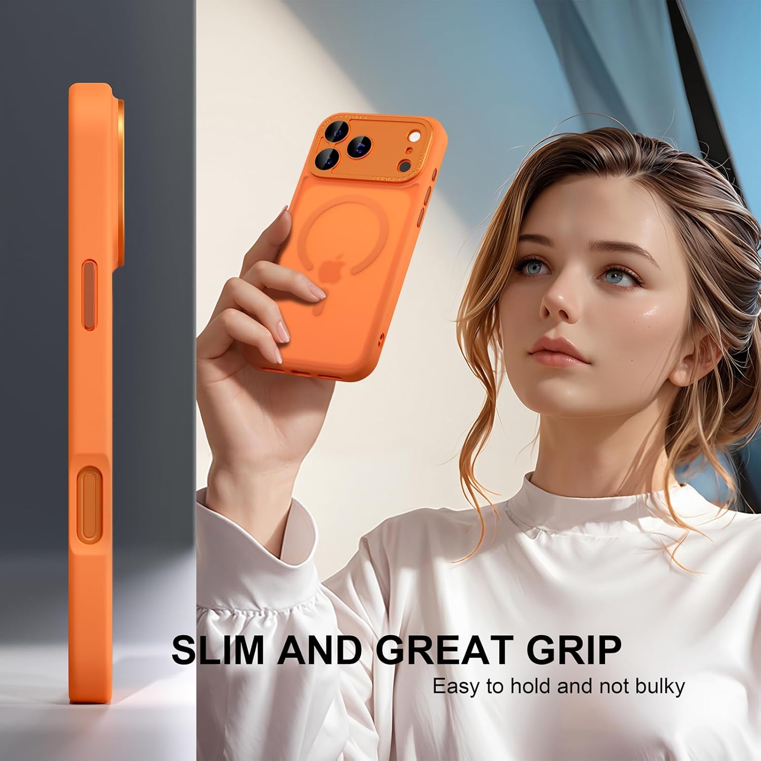 Misea Magnetic for iPhone 17 Pro Max Case Compatible with MagSafe [Military Grade Drop Protection] Full Camera Lens Protector Translucent Matte Phone Case for Women Girls 6.9 inch, Orange - Image 7