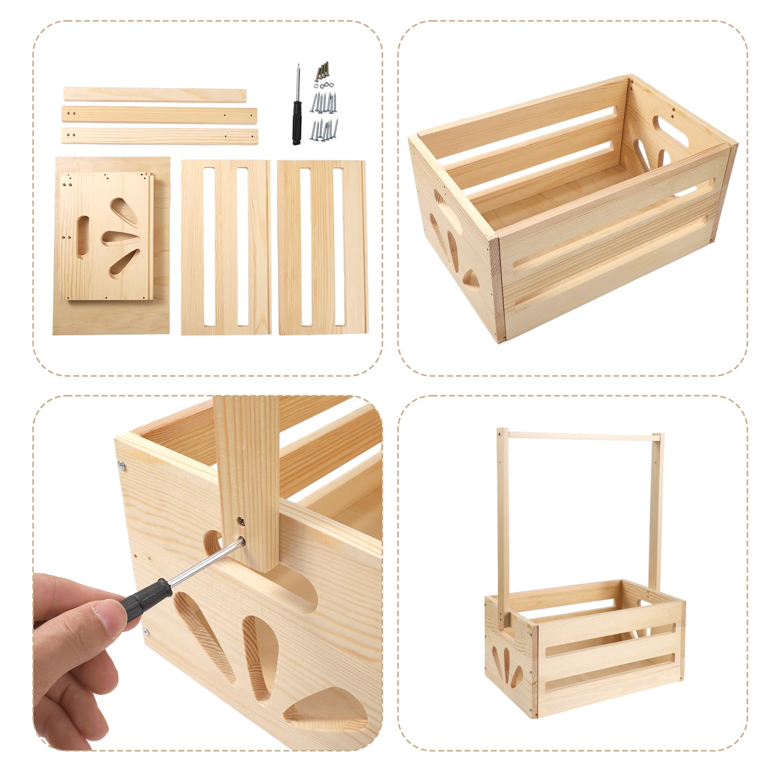 Houten Babyshowermand, Houten Babyopbergkrat Mand met Handvat Houten Babyshowermand, Houten Babyopbergkrat Mand met Handvat