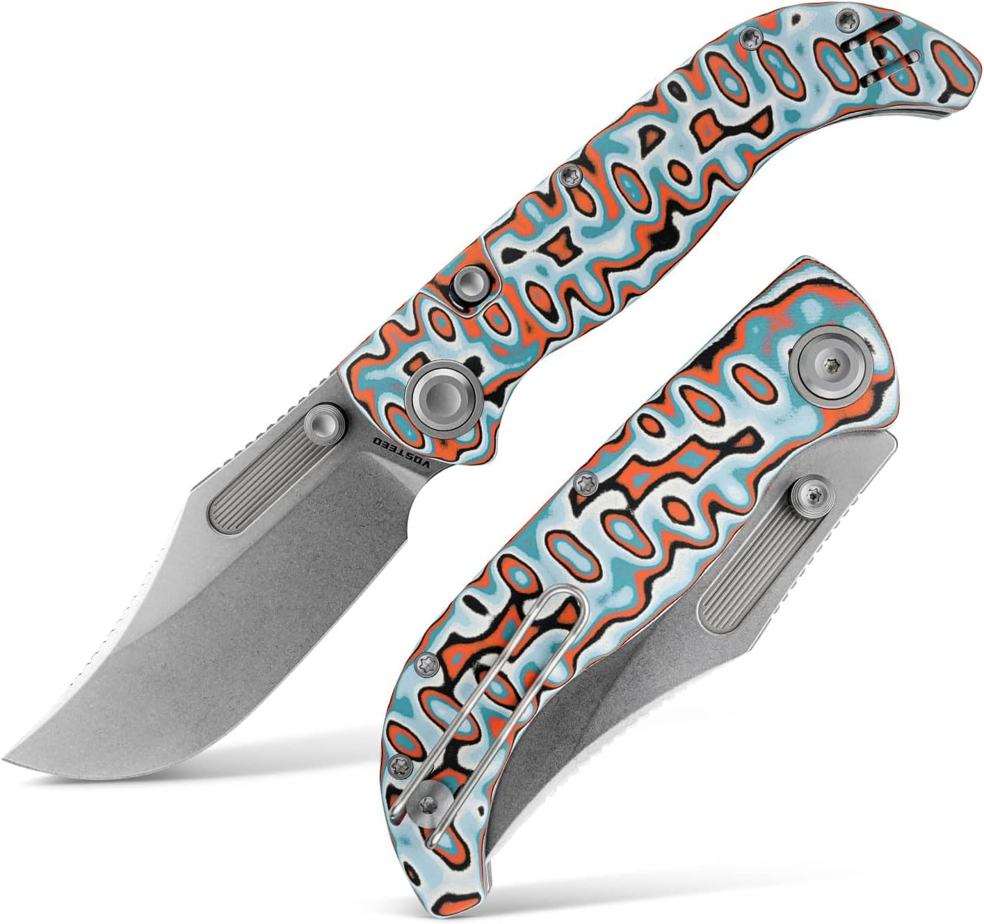 Vosteed Naga EDC Folding Pocket Knife - 3.47" S35VN Satin Blade, Clip Point - Top Liner Lock, Blue Norplex UltreX™ Micarta Handle - Camping, Hiking Knives - A3901