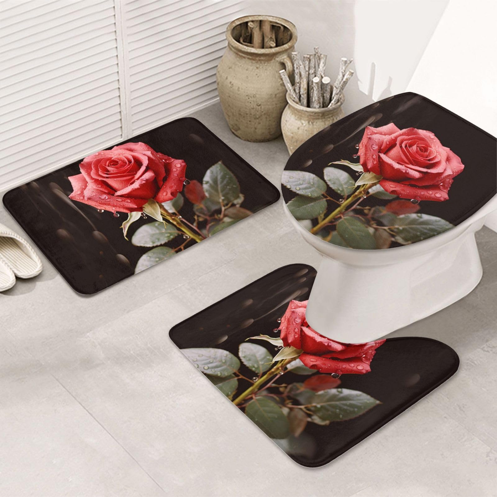 Tapis de bain antidérapant microfibre absorbant OUSIKA lot de 3 roses