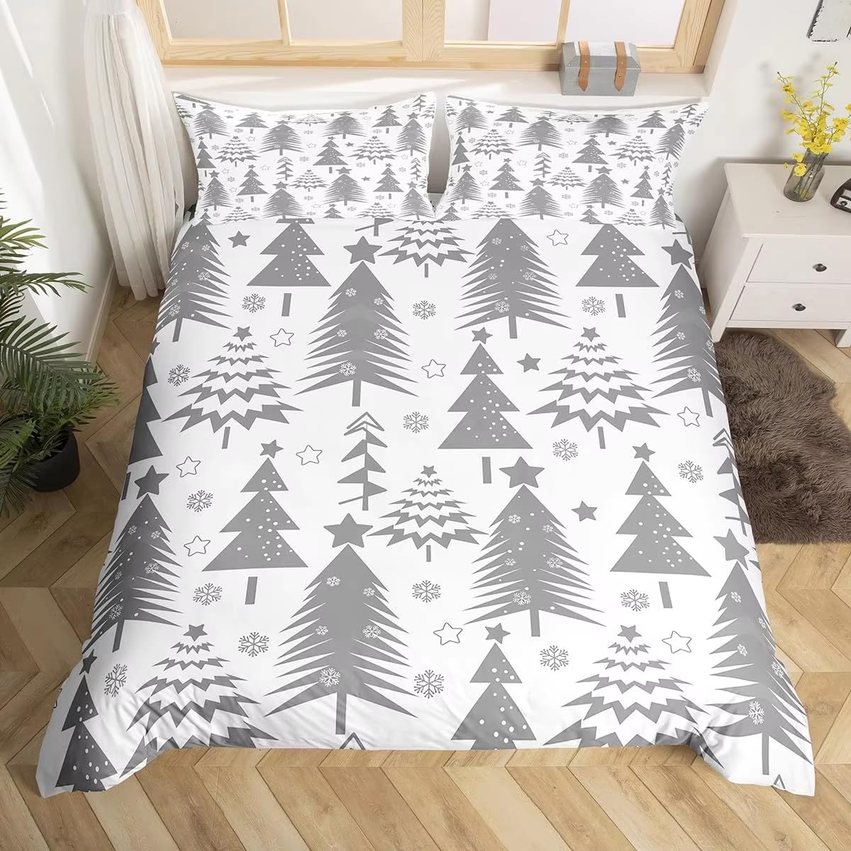 Housse de couette traditionnelle de noël grise en textile doux premium 240x220