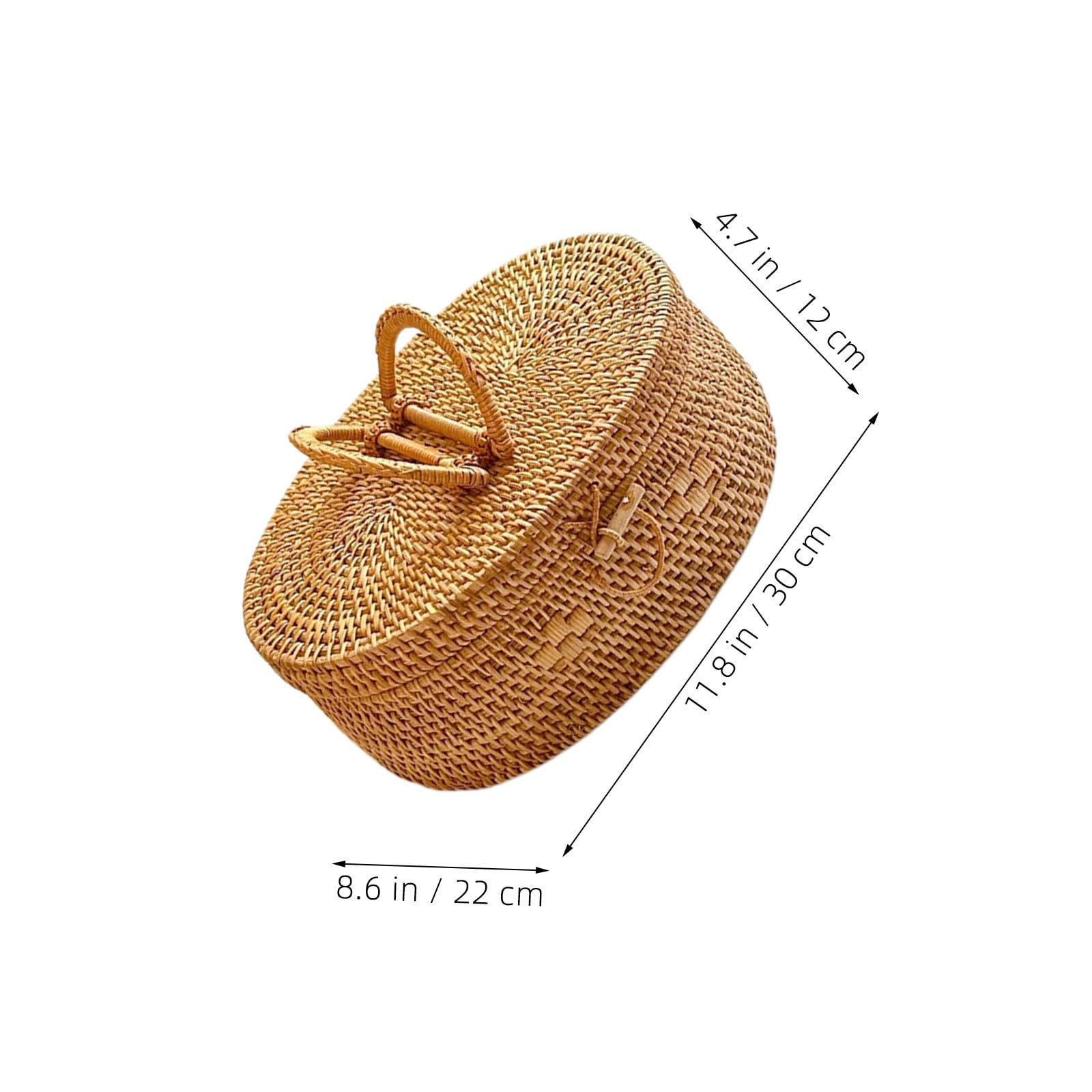 Cesta de Ratán Ovalada con Asa para Picnic y Almacenamiento al Aire Libre, Gran Capacidad, Superficie, Estilo Boho Natural para Camping y Eventos
