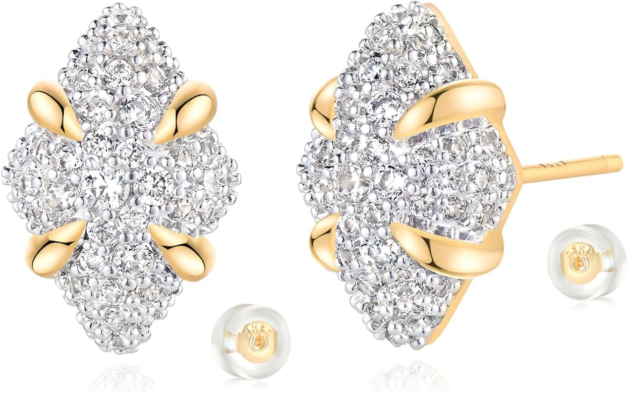 MYEARS Women Stud Earrings Gold Cluster Cubic Zirconia 14K Gold Plated Small Simple Hypoallergenic Everyday Jewelry