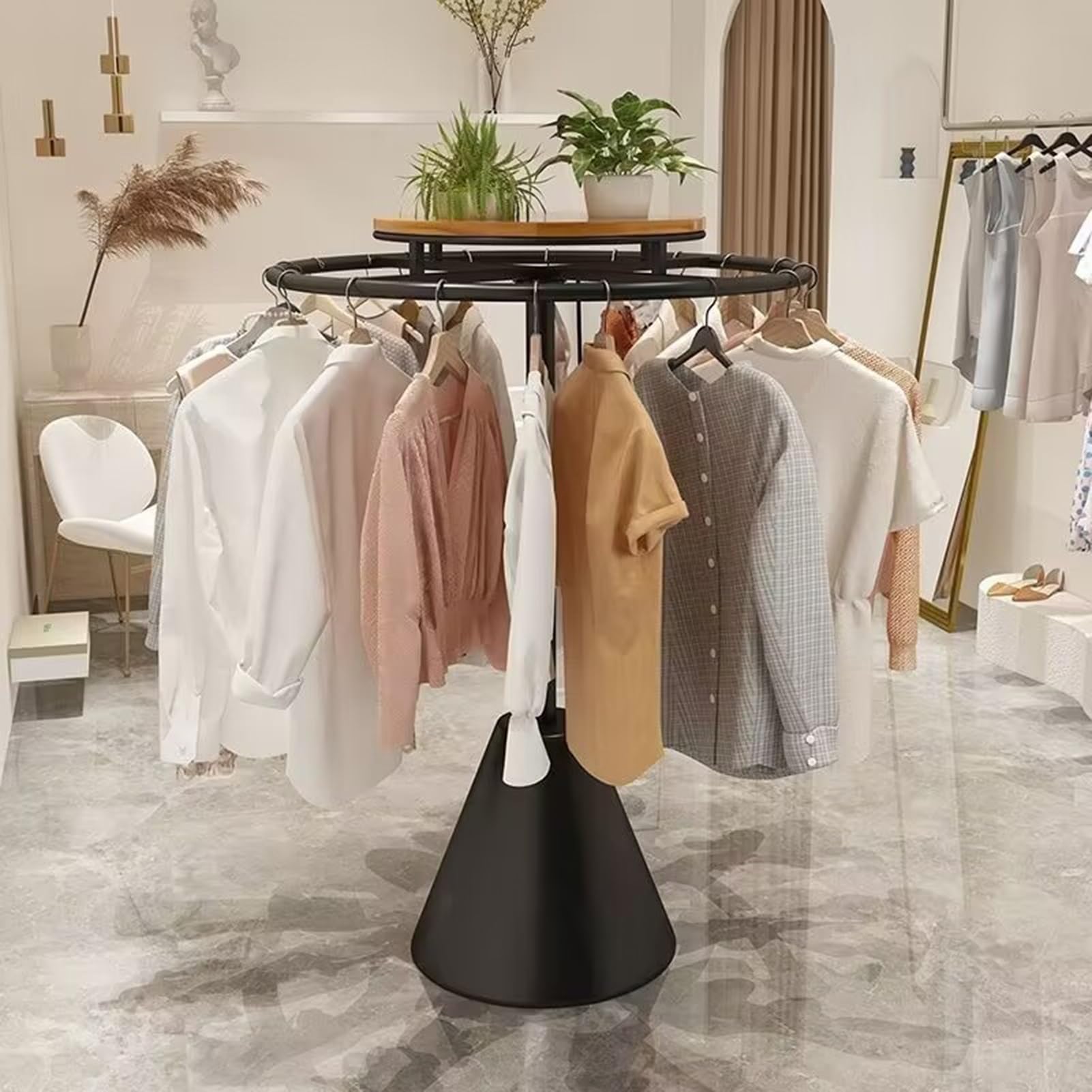 FGXHHS Rotatable Round Clothes Rack, Heavy Duty Floor-Standing Garment Display Stand for Boutiques and Retail Stores