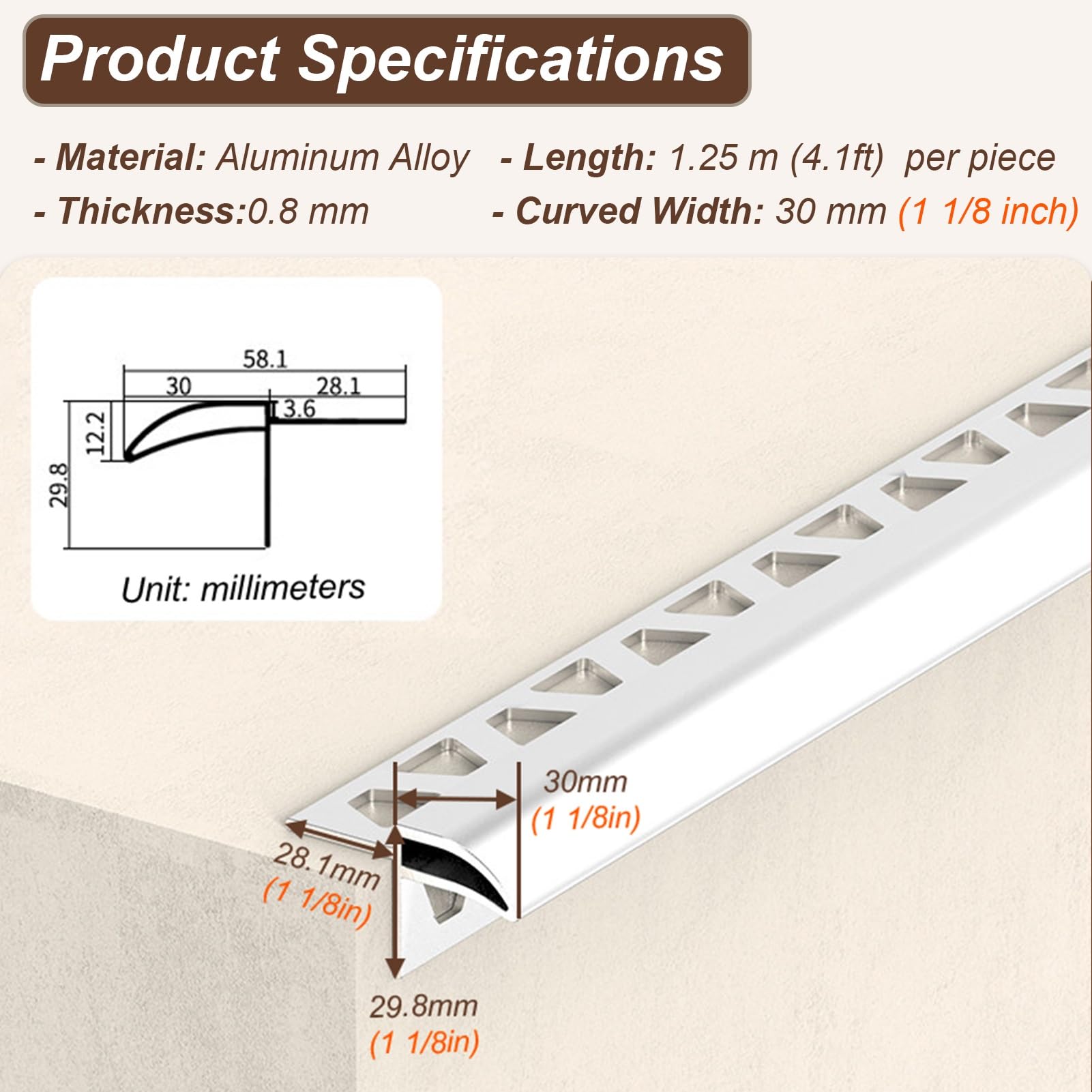 Perfil Goteron Exterior Perfil Desviador de Agua De Lluvia, Protector Borde Pared Techo Impermeable y Antihumedad, Moldura Borde Goteo para Alero con Drenaje de Agua(W30mm/1.2in,8pack-10m)