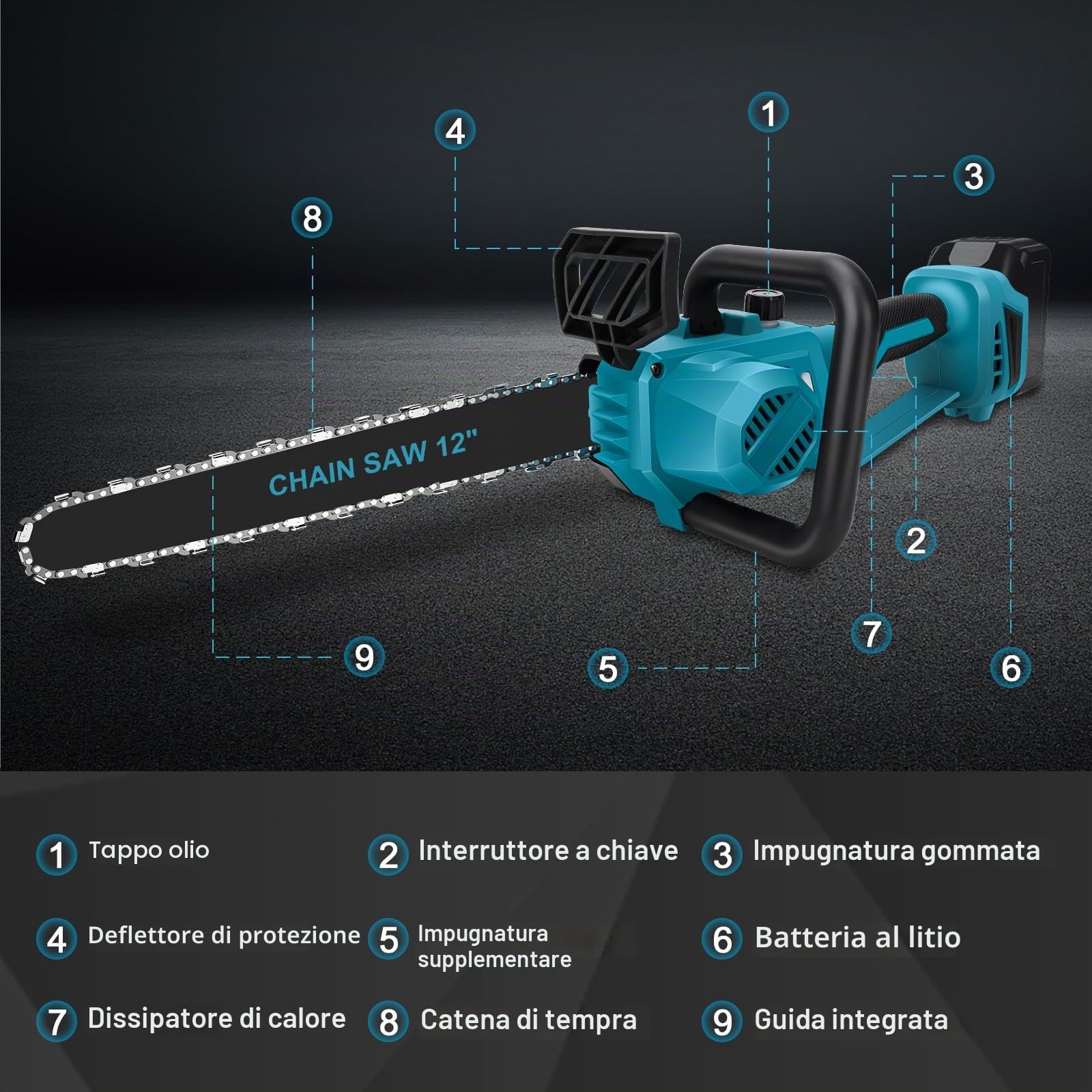 WingFly Motosega a Batteria 12 Pollici Compatibile con Makita 18 V, Motosega Elettrica per Potatura con Motore Brushless, Motosega Per il Taglio del Legno