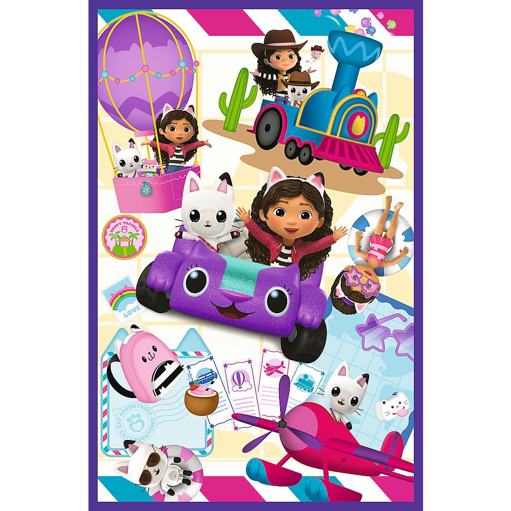 Trefl - Puzzle 3w1: Gabby's Dollhouse, Kolorowe dni Gabby - 3 x 80 Elementów, Zestaw Trzech Układanek dla Dzieci od 5 lat