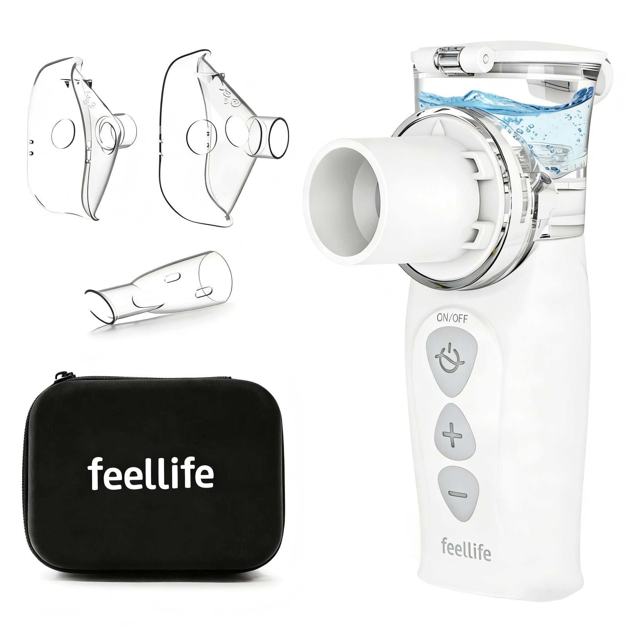 FEELLIFE Inhalationsgerät Tragbar, Leise Inhaliergeräte für Erwachsene Kinder, Aufladbarer Baby Inhalator, 3µm Partikelgröße Einstellbarer Sprühnebel Vernebler Inhaliergerät (Weiß)