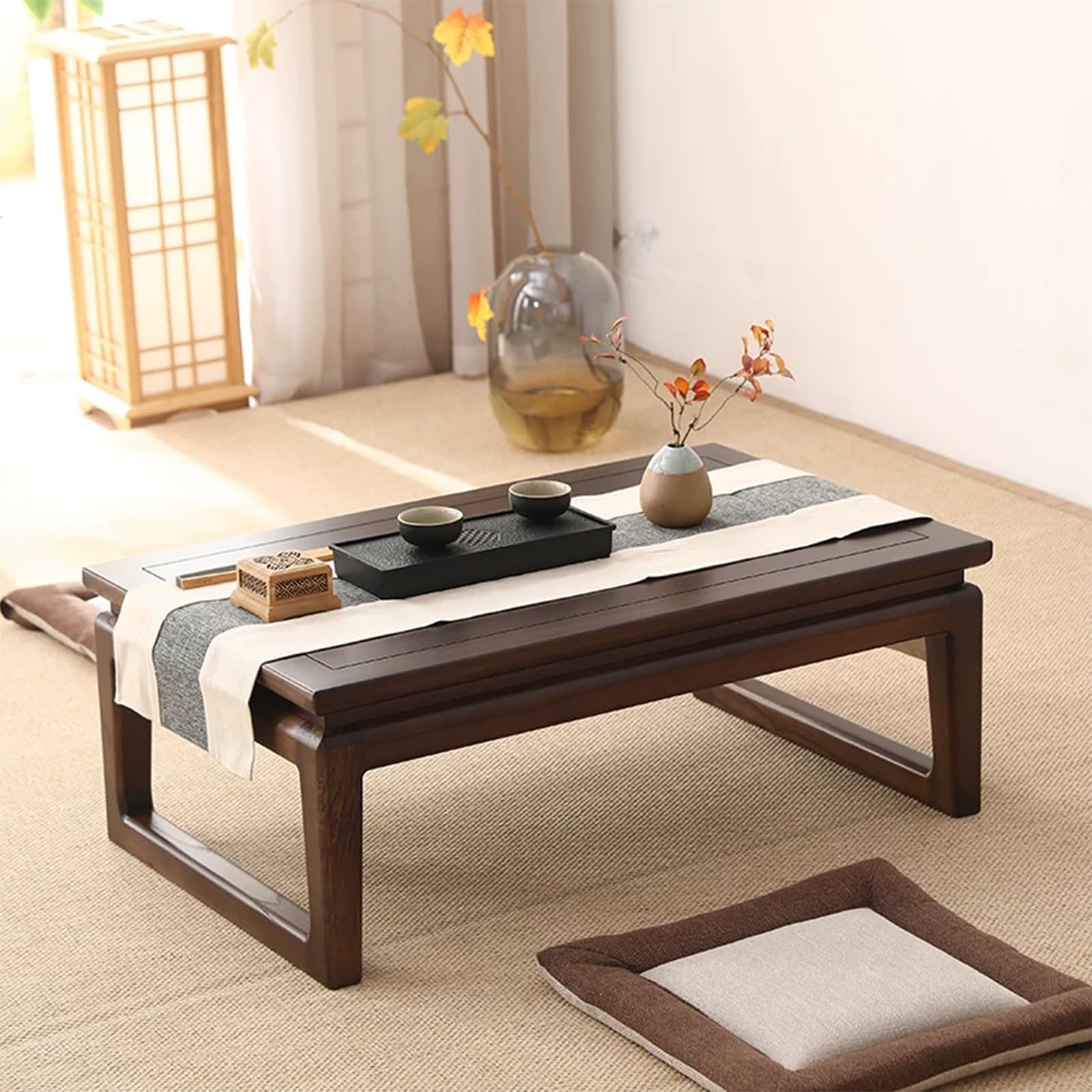 Table de sol japonaise pour méditation et repas table basse de salon zen en bois sans montage